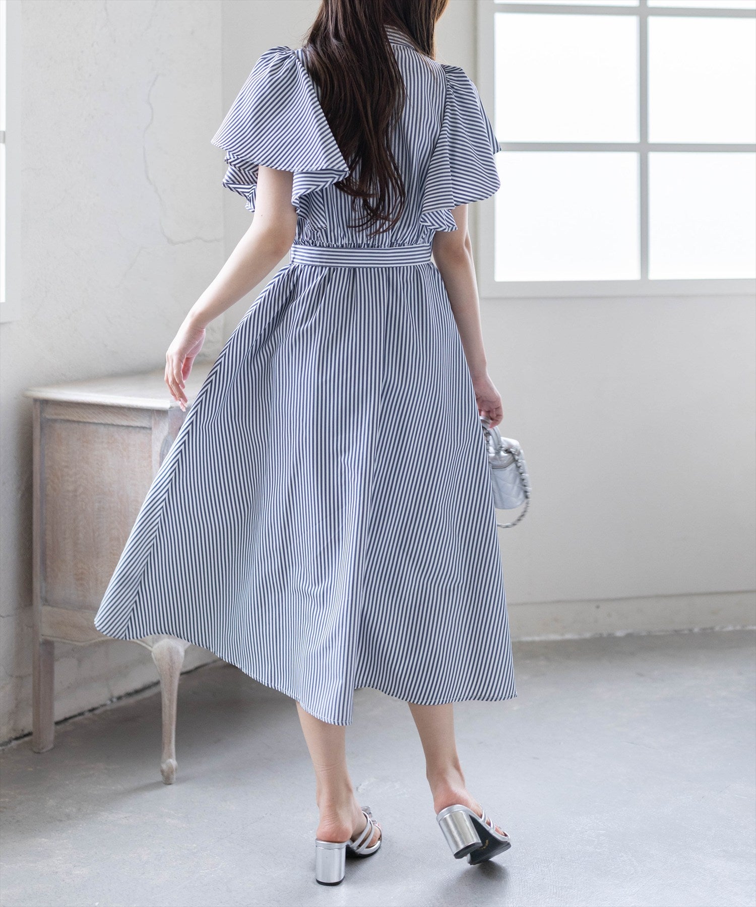 CLEAR BASIC≪再入荷≫ウエストベルトフリルスリーブワンピース[CL9106