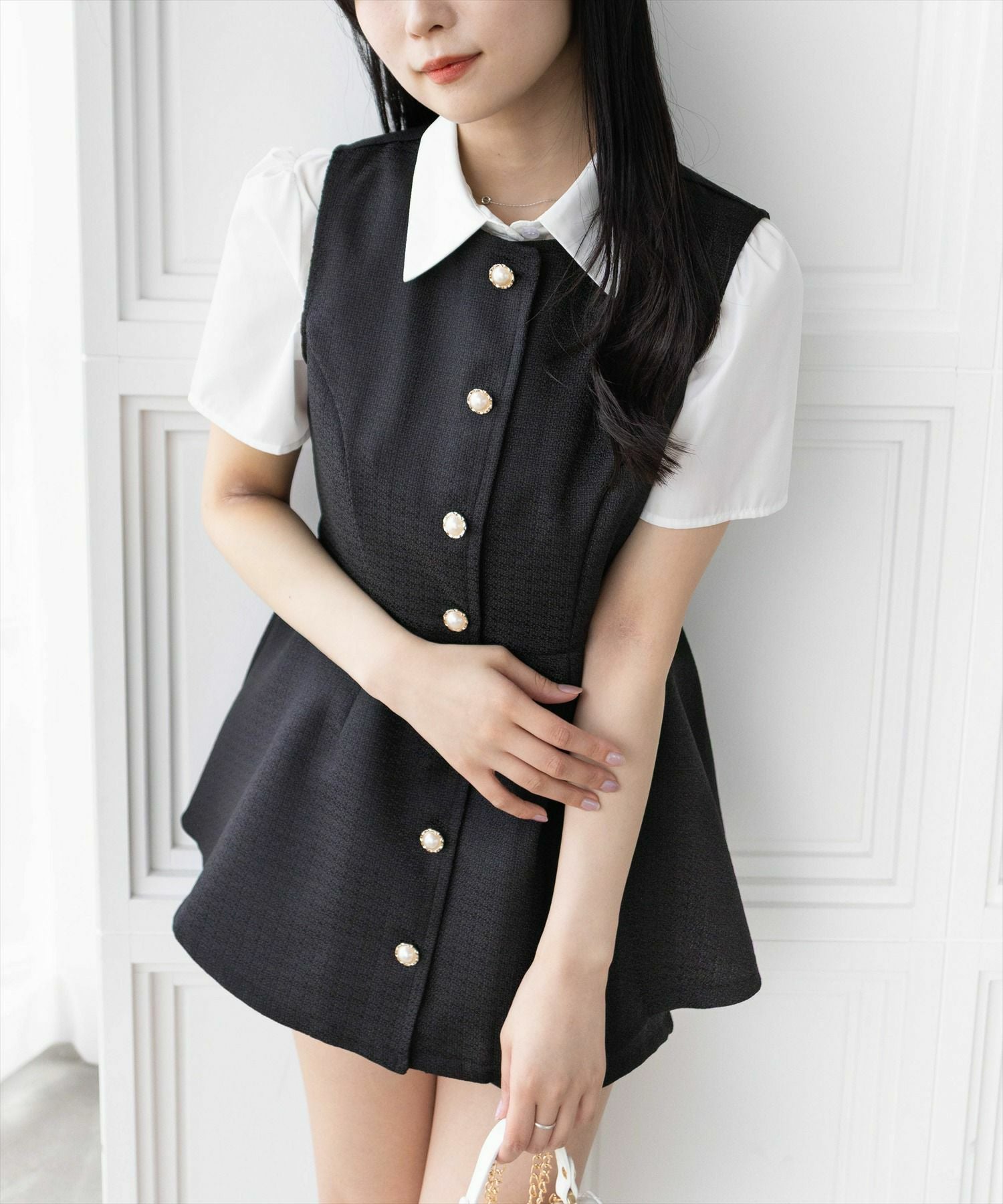 clear サマーツイードフロントボタンチュニック＆ショートパンツセット