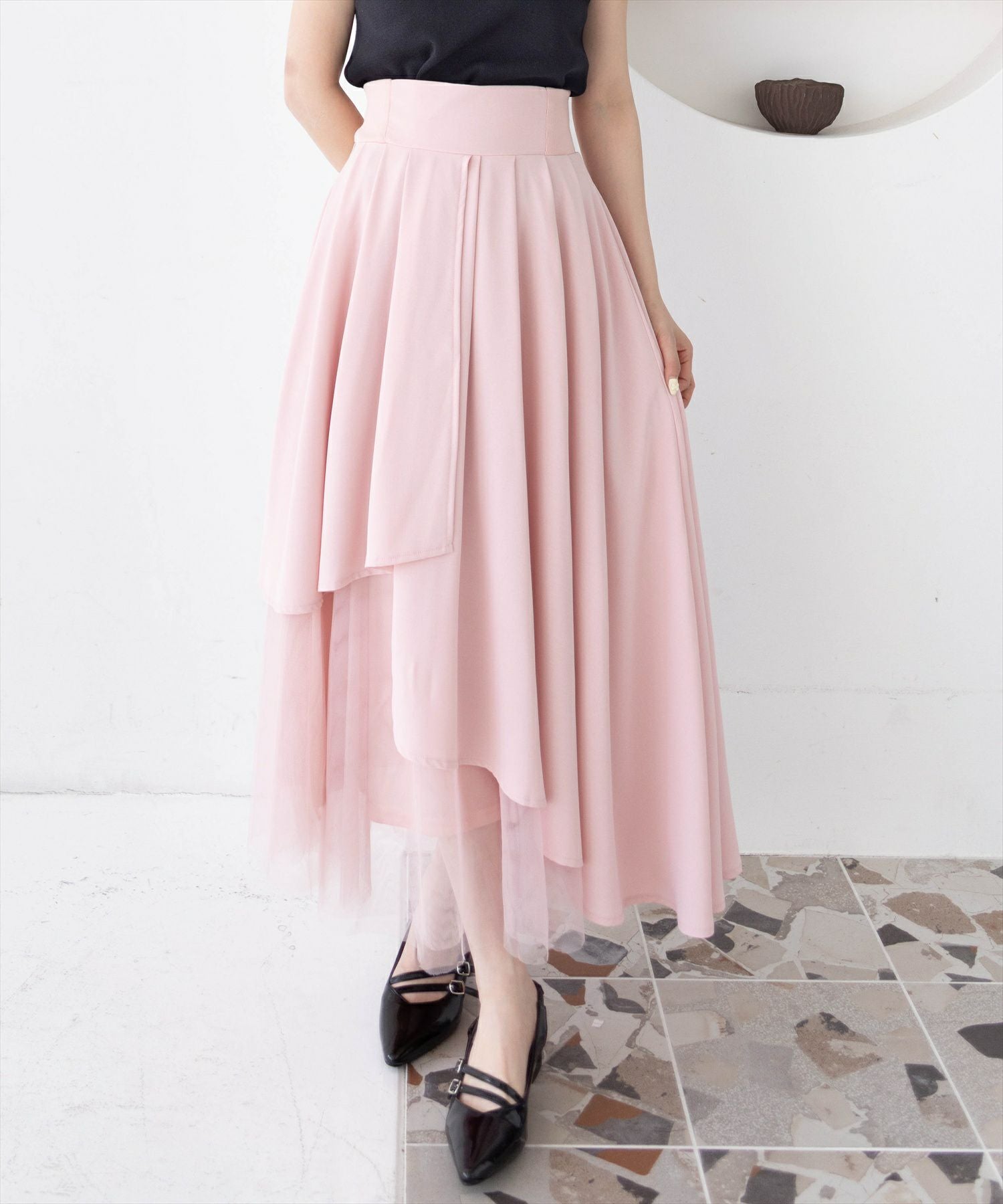 CLEAR BASIC チュールドッキングアシンメトリースカート[CL9301