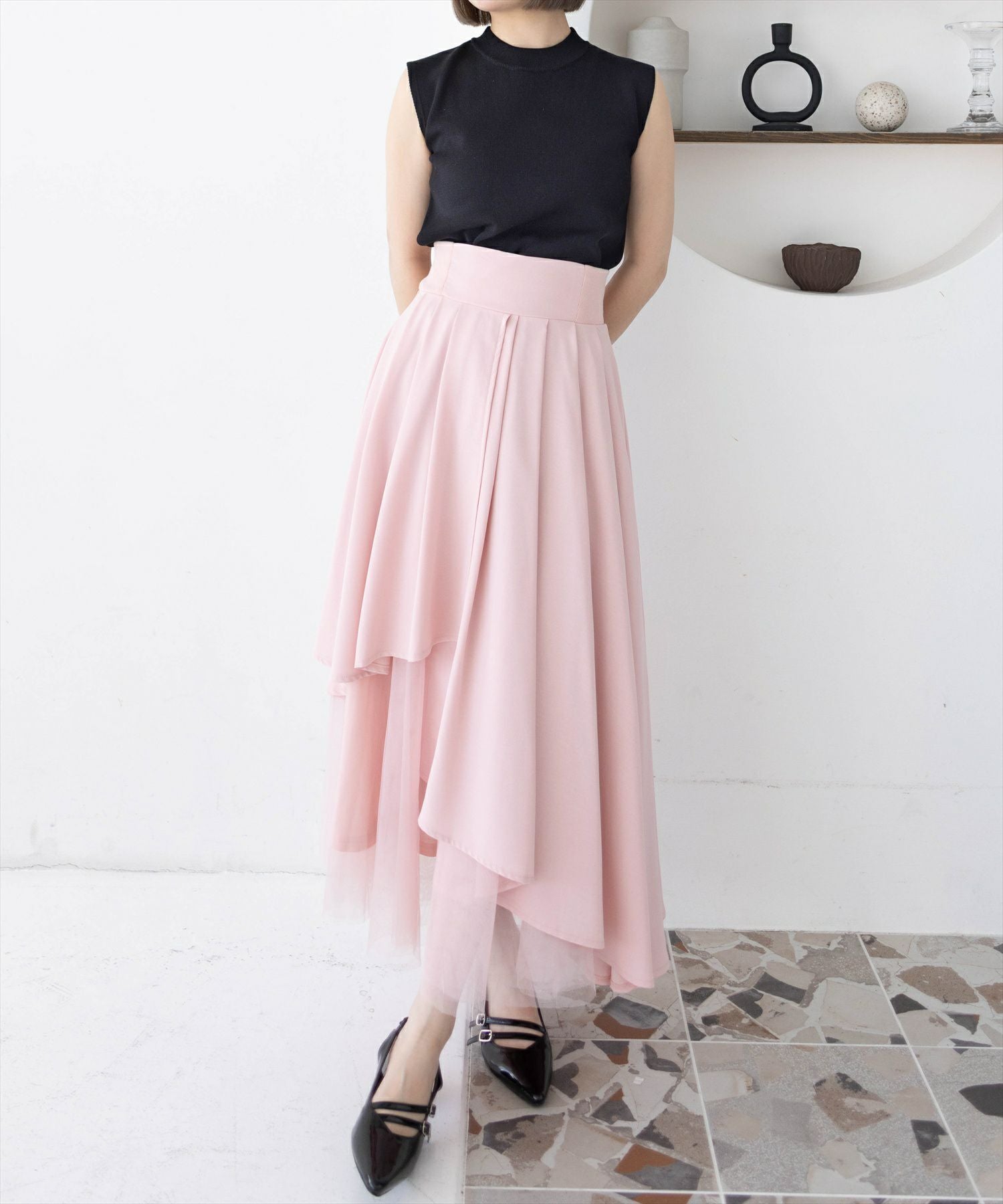 COMMEdesGARCONS アシンメトリースカート　チュール　ウールギャバ CLEAR BASIC チュールドッキングアシンメトリースカート[CL9301