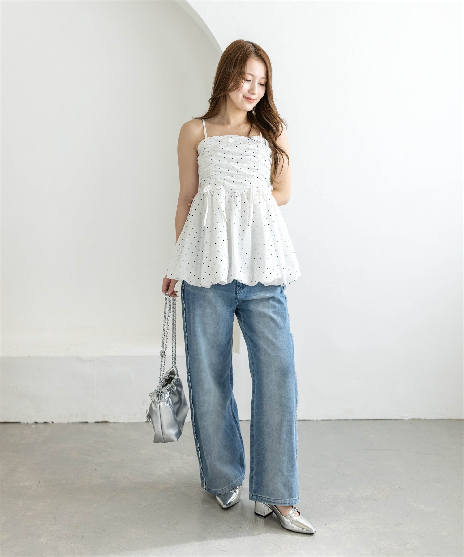 163cm/ホワイトドット着用