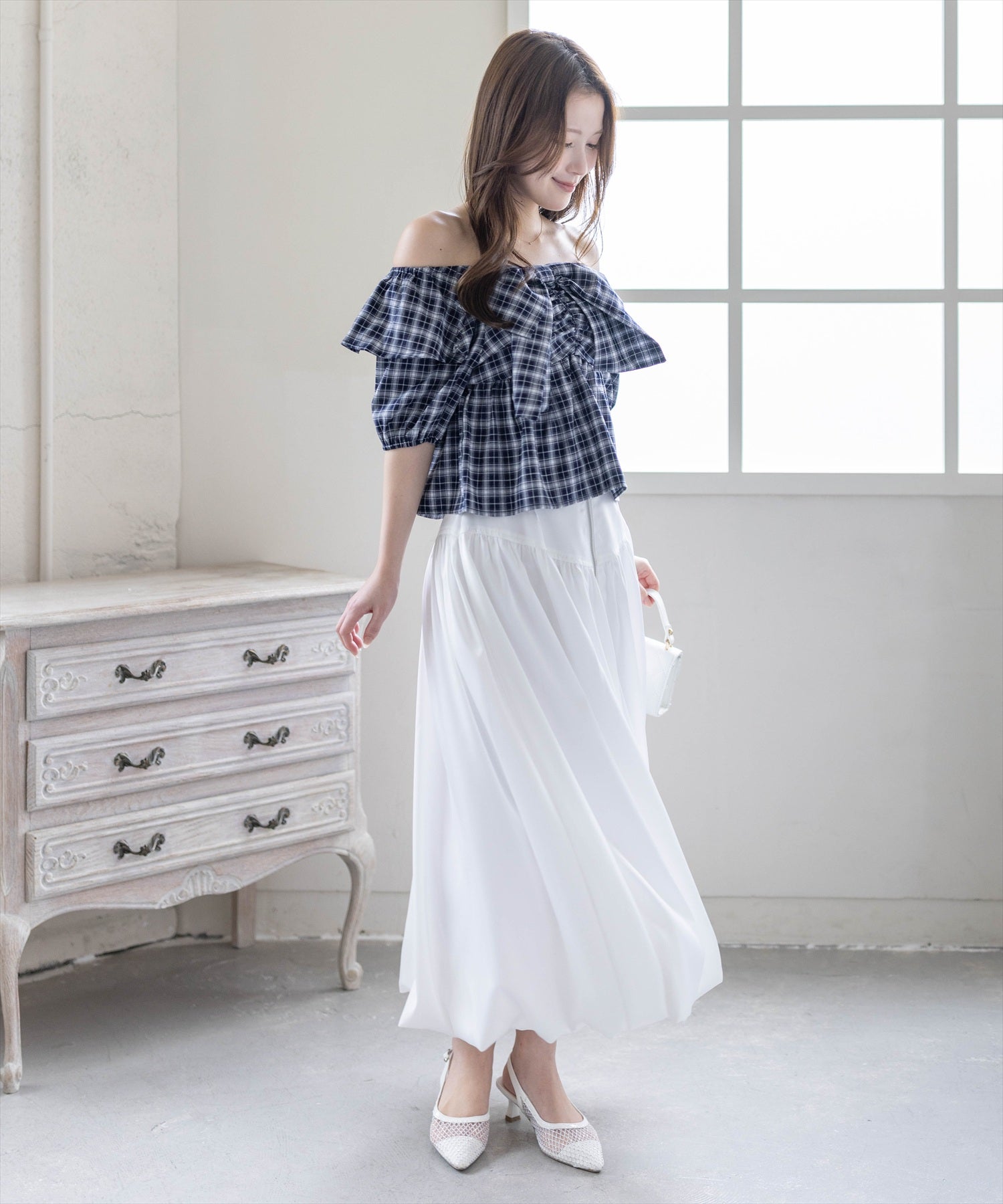 clear≪再入荷≫ビッグリボンチェック柄2way半袖ブラウス[CL9252