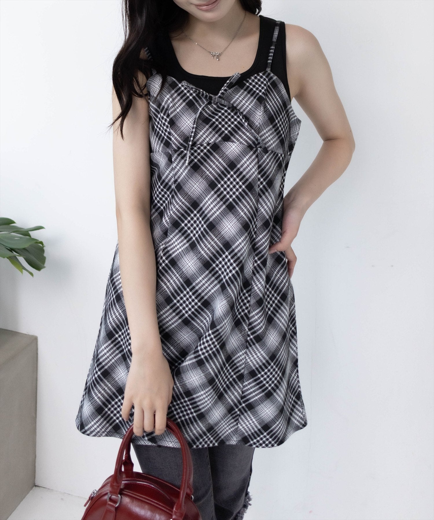 clear≪再入荷≫リボン付きチェックミニワンピース[CL9307