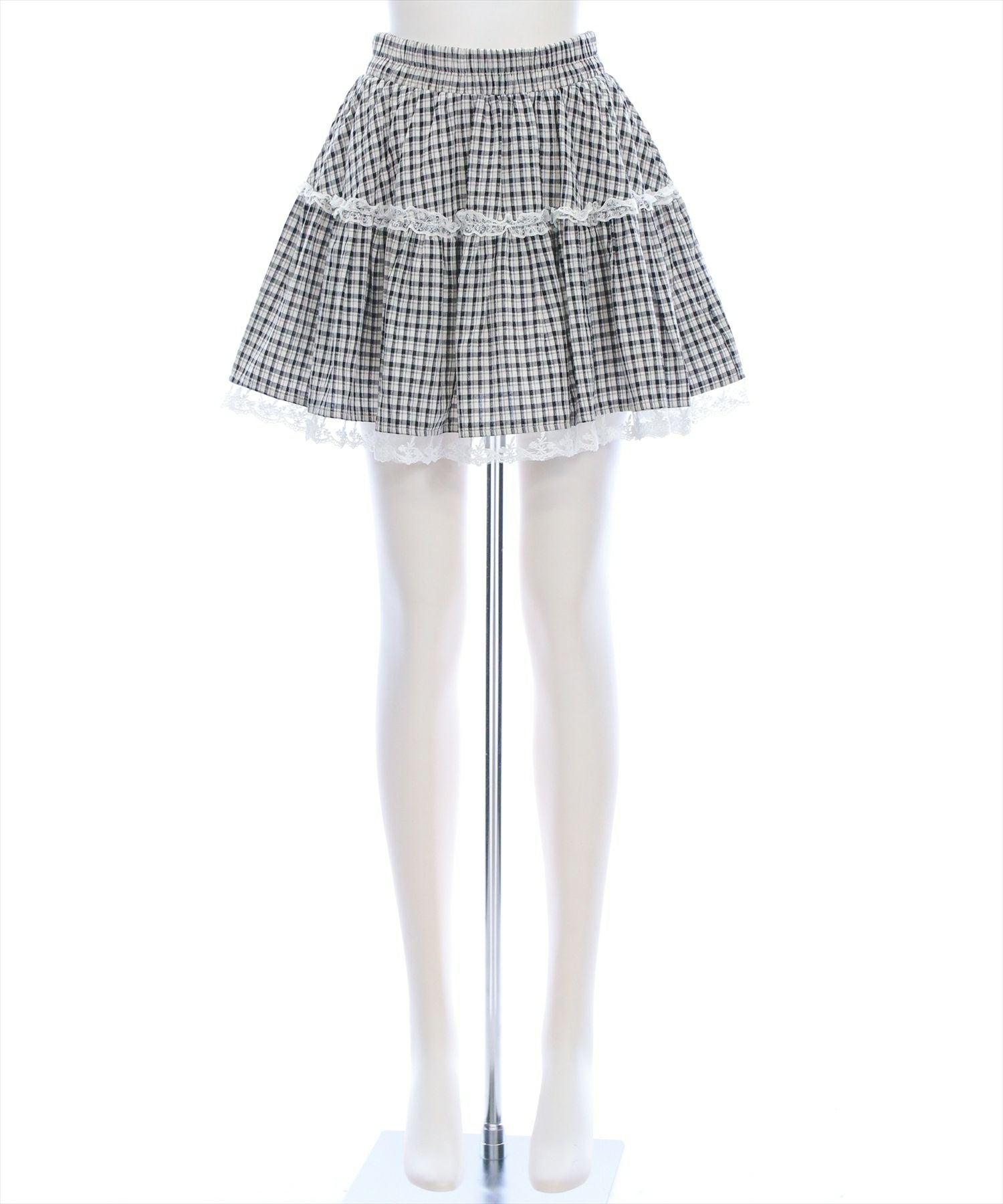 clear 無地＆チェック柄レースフレアミニスカート[CL9344
