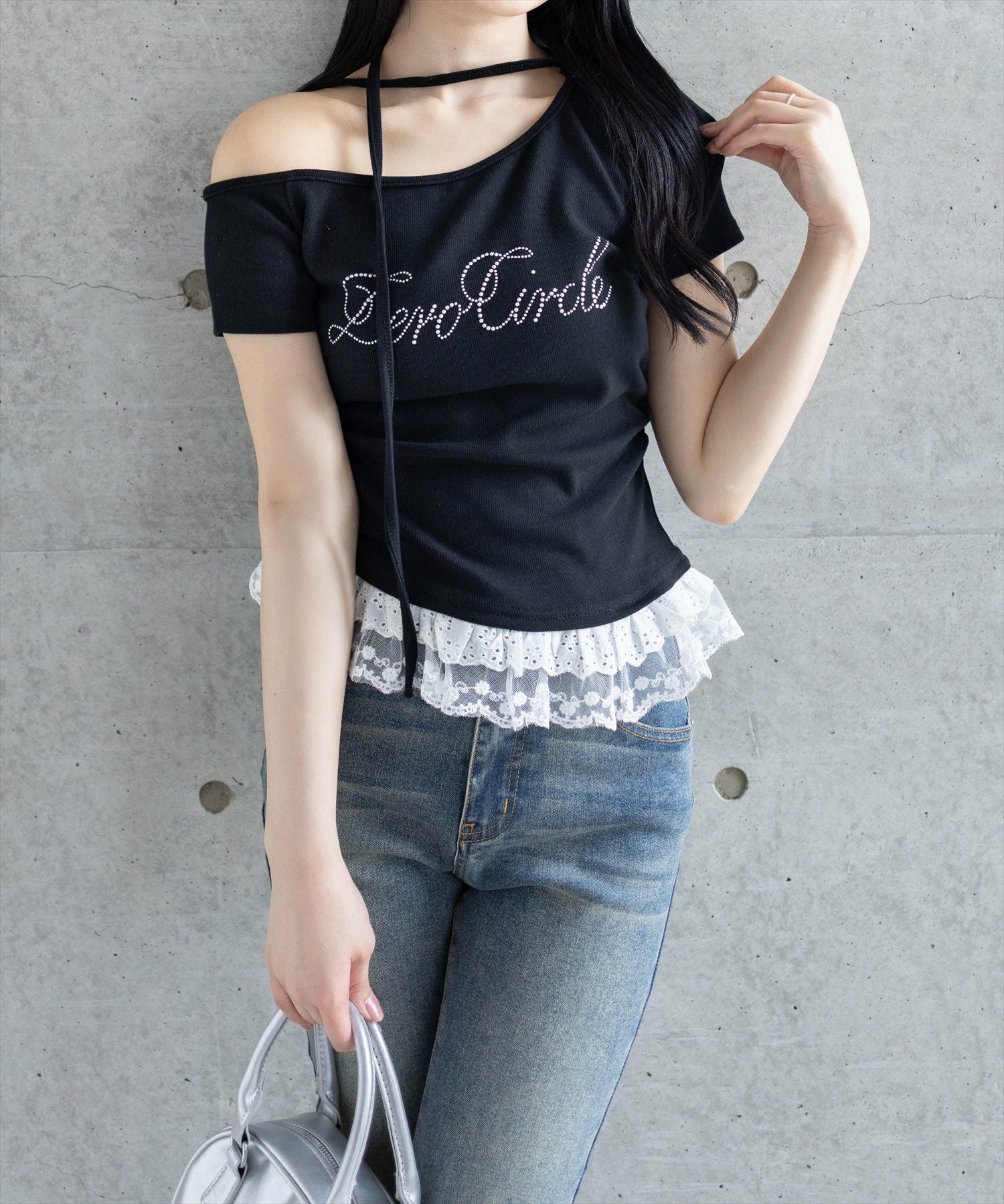 clear レースフリルロゴ入りレイヤード風カットソー[CL9377