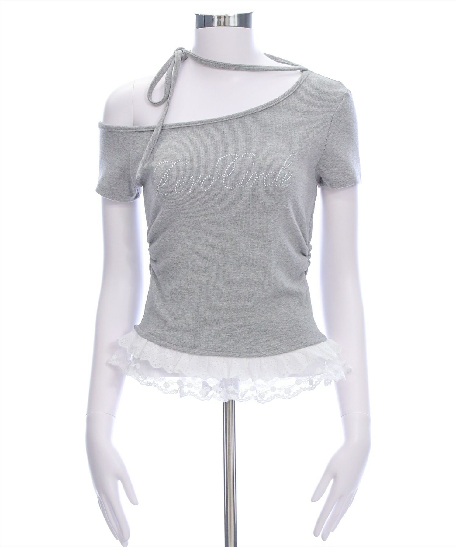 horiday フリルカットソー　グレー clear レースフリルロゴ入りレイヤード風カットソー[CL9377
