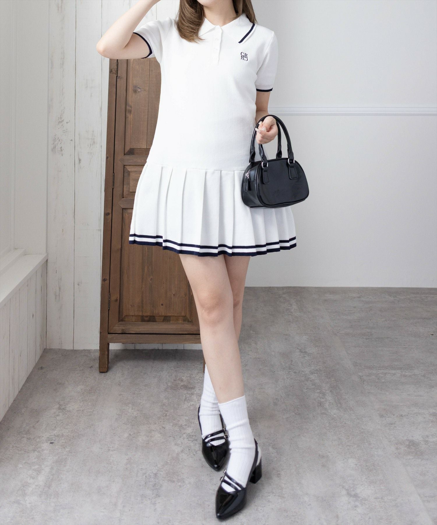clear ポロ襟ニットプリーツミニワンピース[CL9334] | レディース
