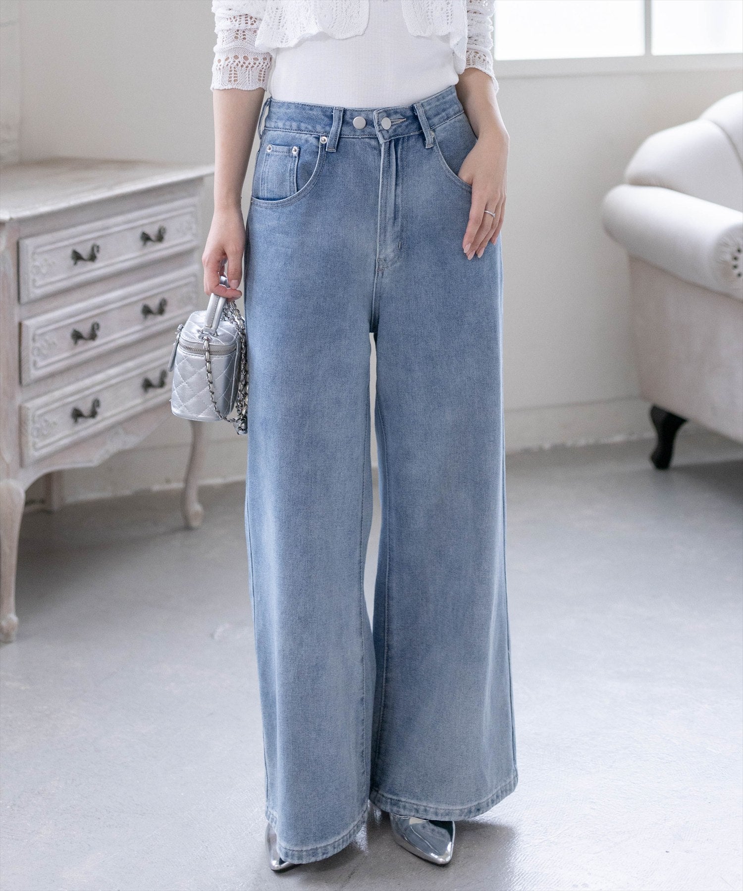 ヴィンテージワイドデニムパンツ レディース｜体型カバー・デニム