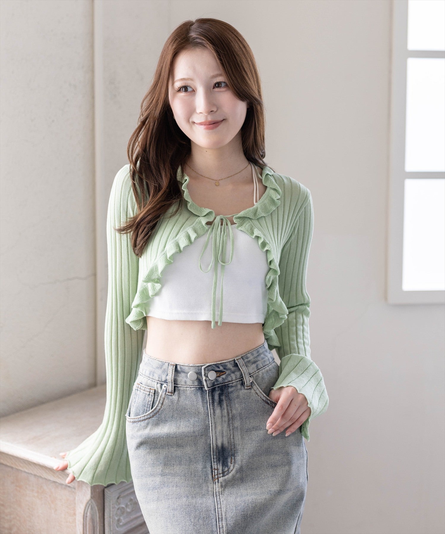 Drawer ミラノ編みフリルスリーブニット DONOBAN（ドノバン） ニット セーター ウォッシャブルフリルスリーブ