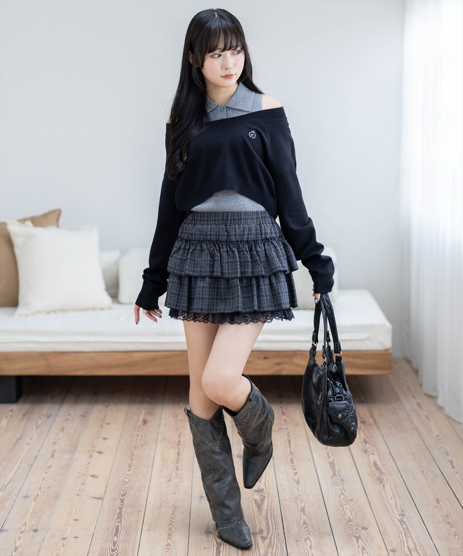 clear≪再入荷≫裾レースフリルティアードミニスカート[CL9465