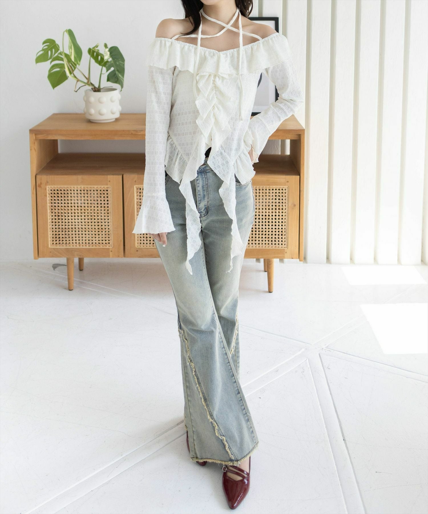 161cm/アイボリー着用