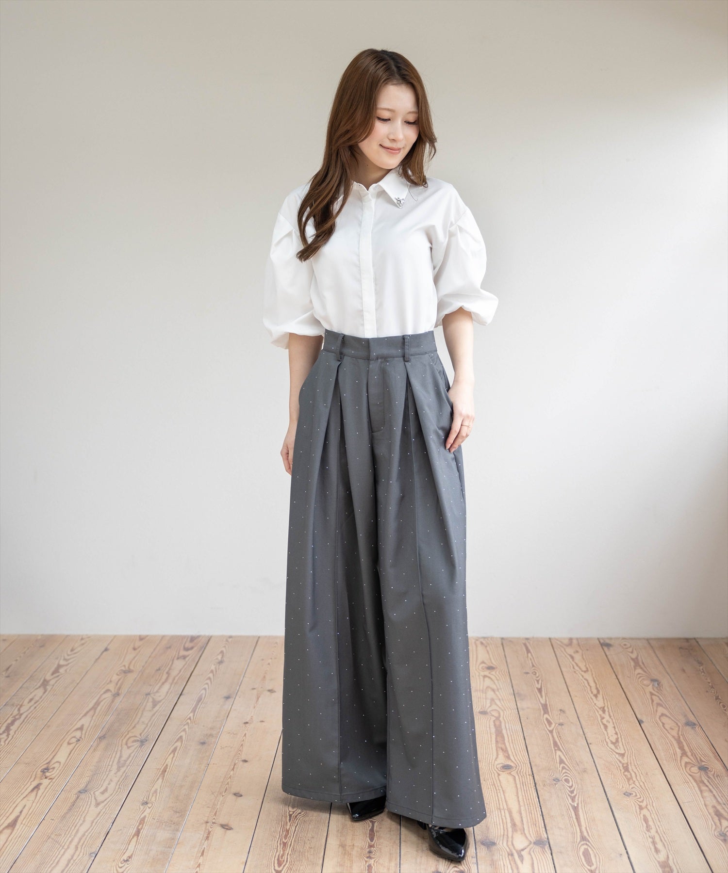 CLEAR BASIC≪再入荷≫タックデザインワイドパンツ(セット可)[CL9467