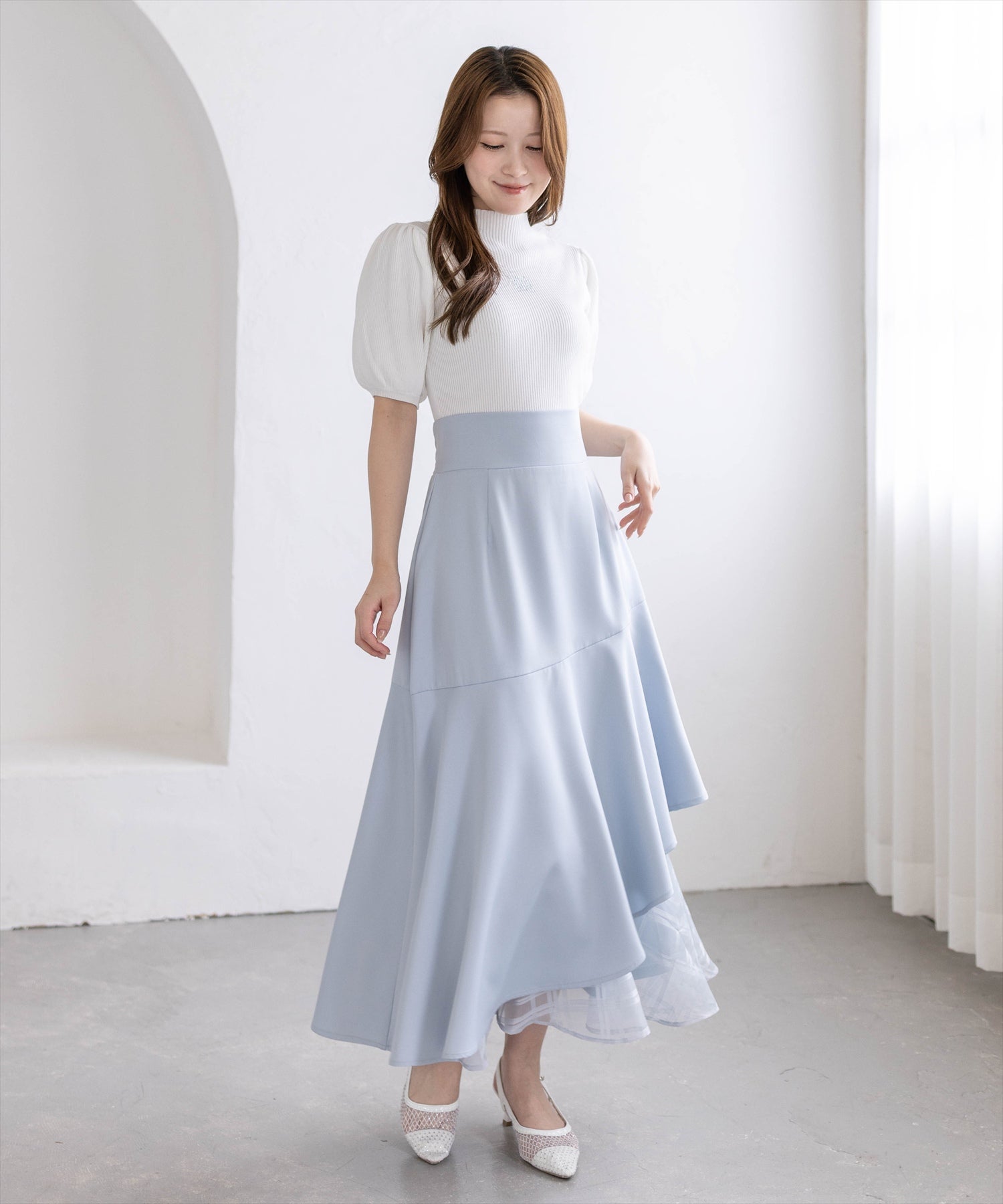 36 ARCHIVIO ホワイト　UV遮熱スカート CLEAR BASIC≪再入荷≫アソート柄シアードッキングアシンメトリー