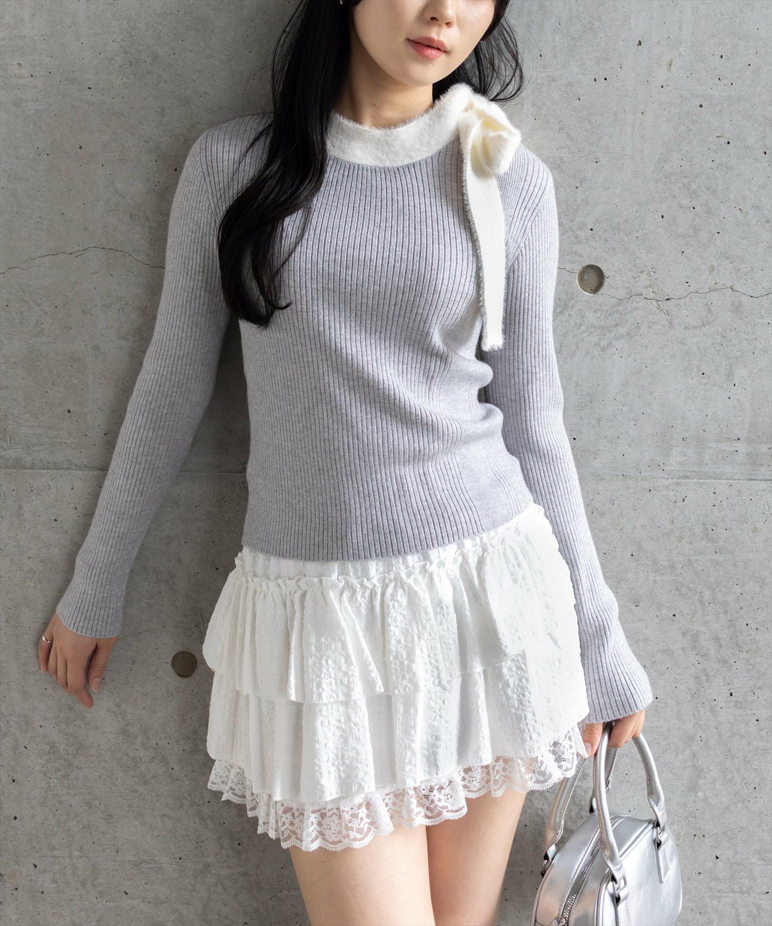 clear 配色リボンニットトップス[CL9188] | レディースファッション