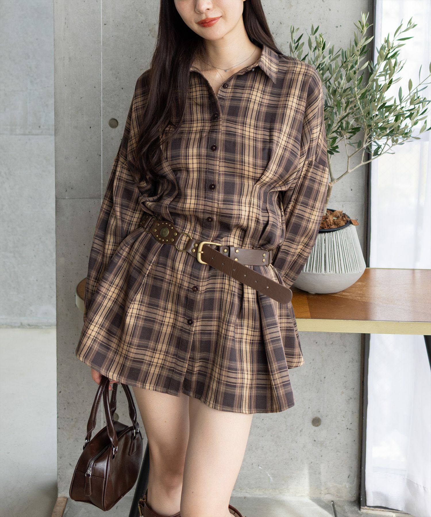 clear チェックシャツミニワンピース[CL9463] | レディース