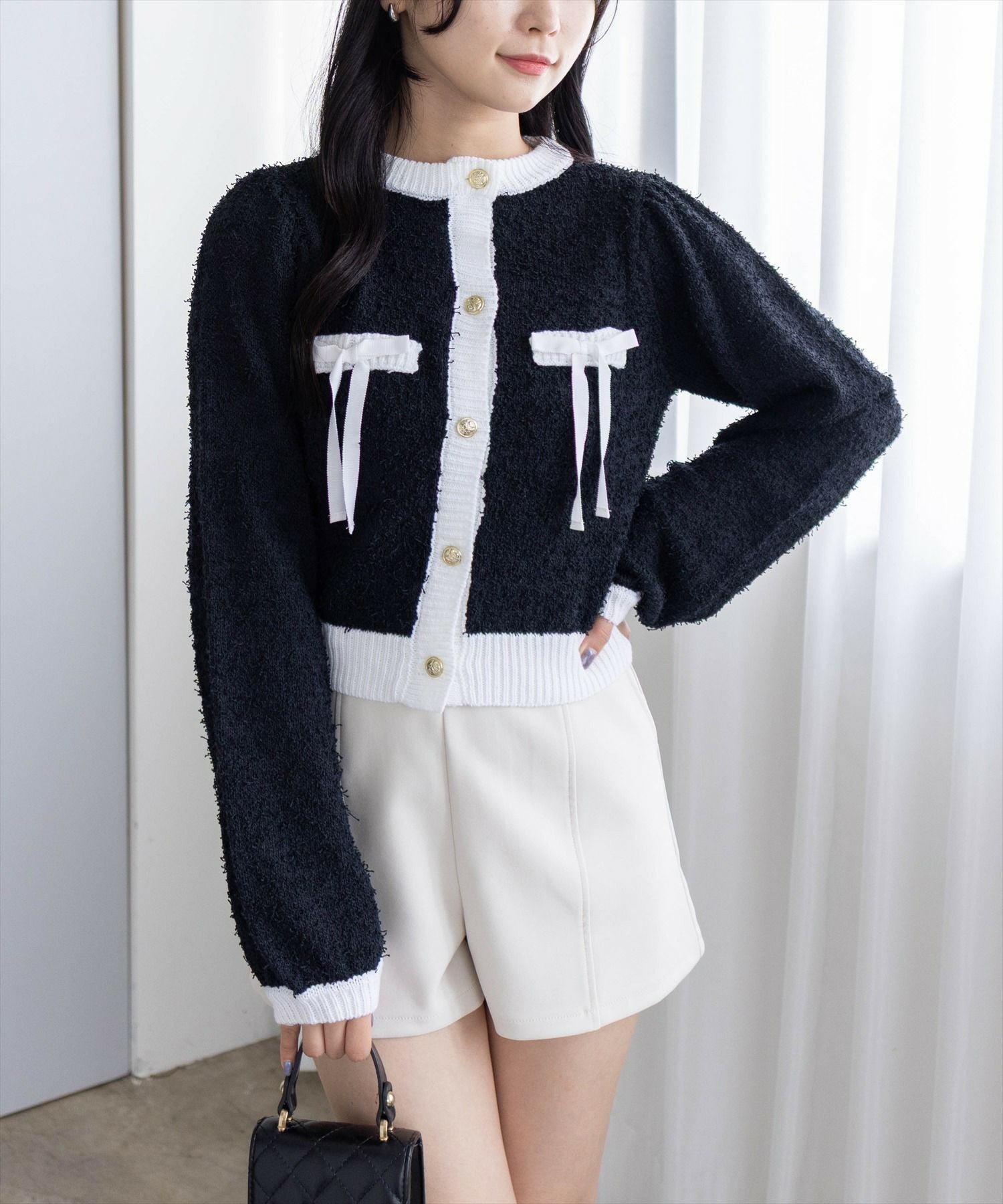 clear ヒゲヤーン配色リボンニットカーディガン[CL9457] | レディース