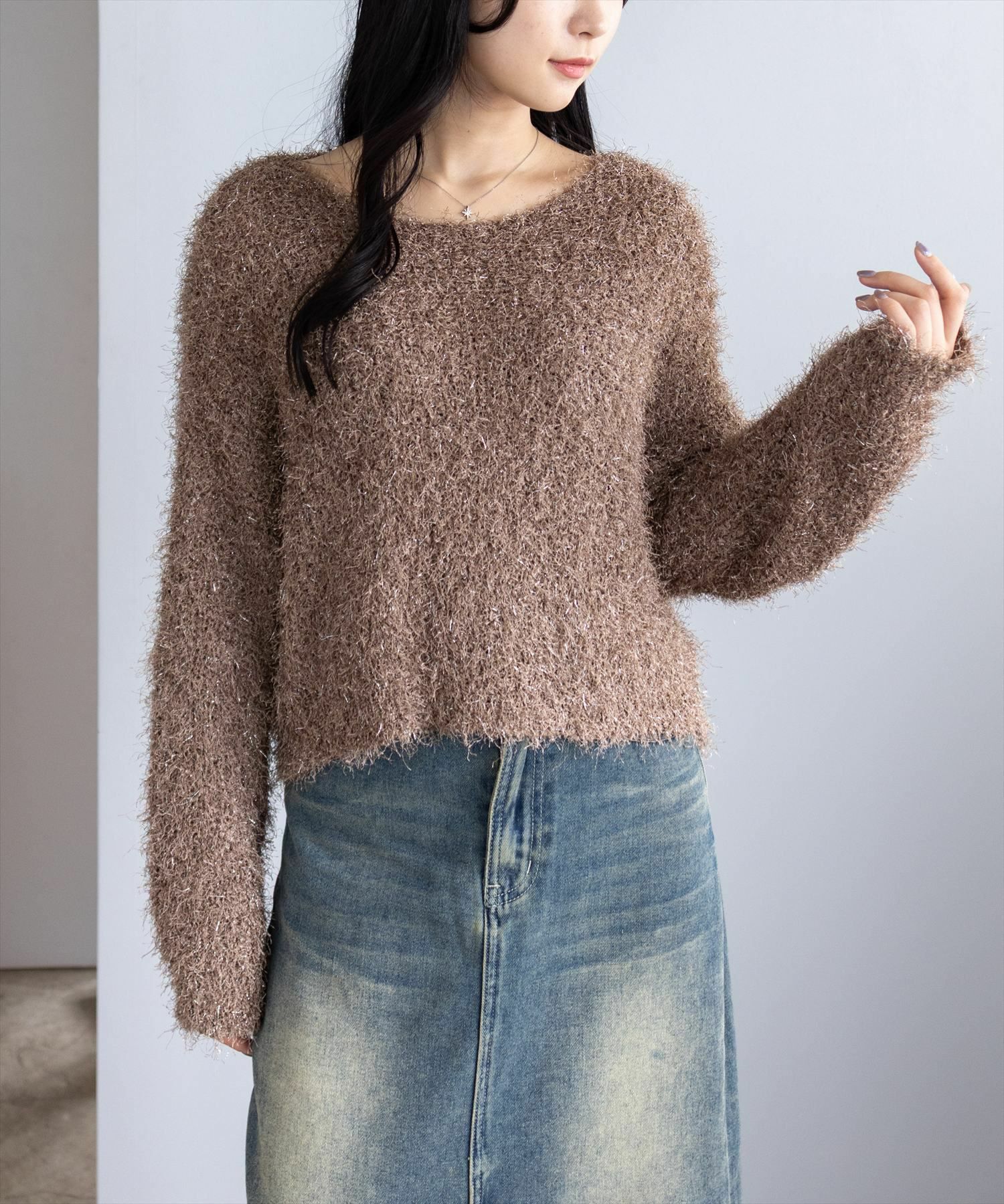 cygne ラメニットプルオーバー Corinne　ブラック cygne ラメニットプルオーバー Corinne ブラック