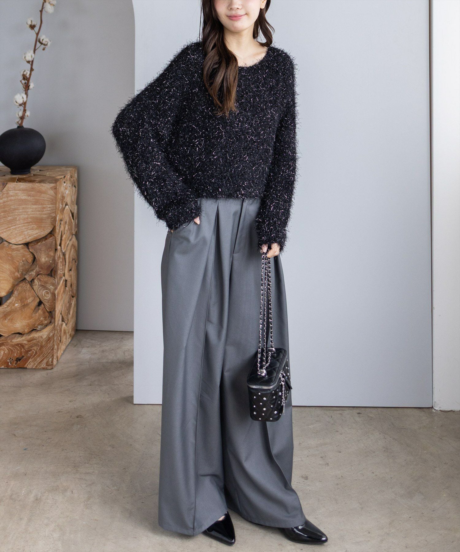 cygne ラメニットプルオーバー Corinne　ブラック cygne ラメニットプルオーバー Corinne ブラック
