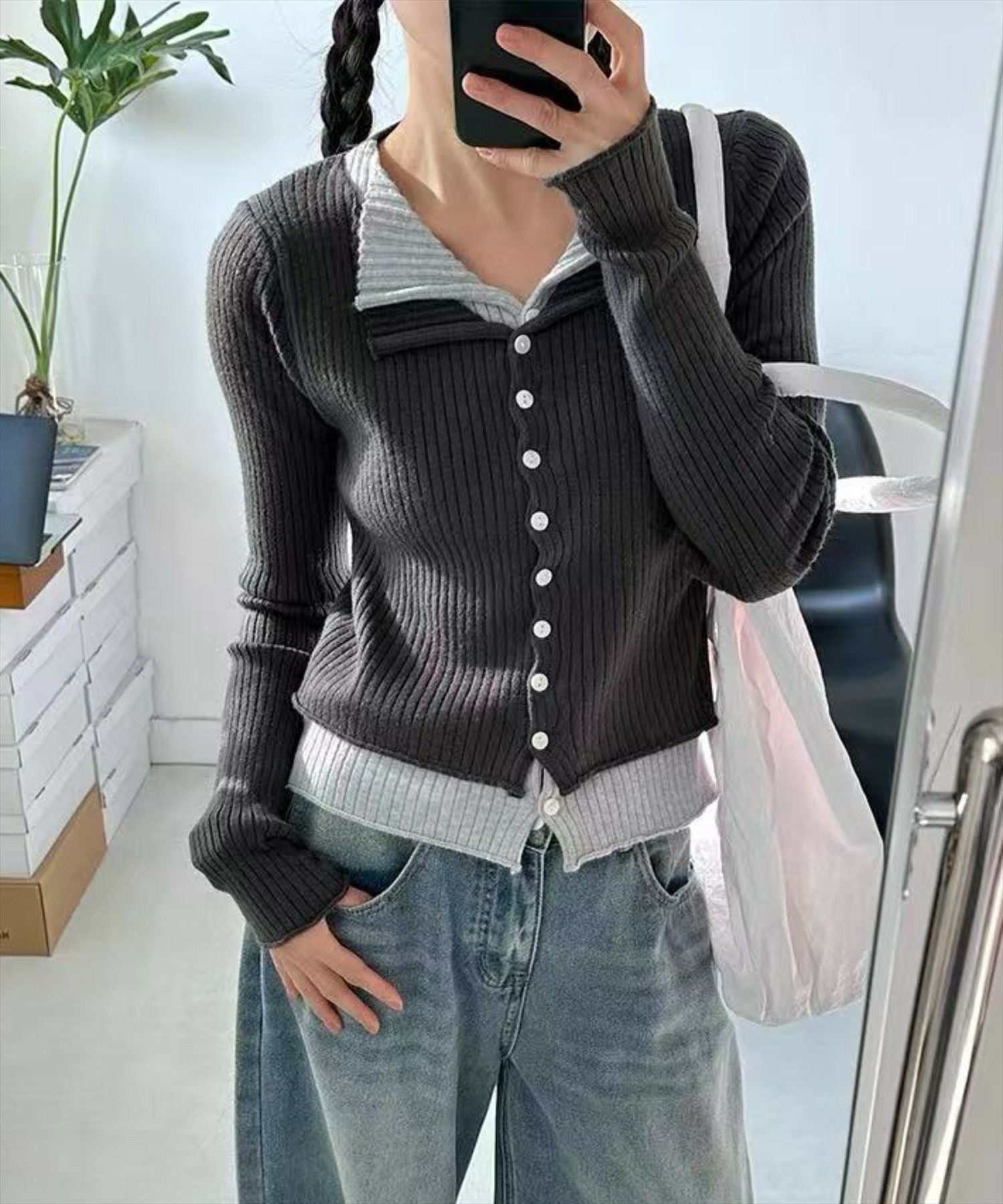 LIMI feu / リミフゥ | 2003SS | コットン ドッキング レイヤード ニット ベスト | S | ダークネイビー | レディース STAY MOTION≪WEB限定≫配色レイヤード風リブニットトップス[ST1035