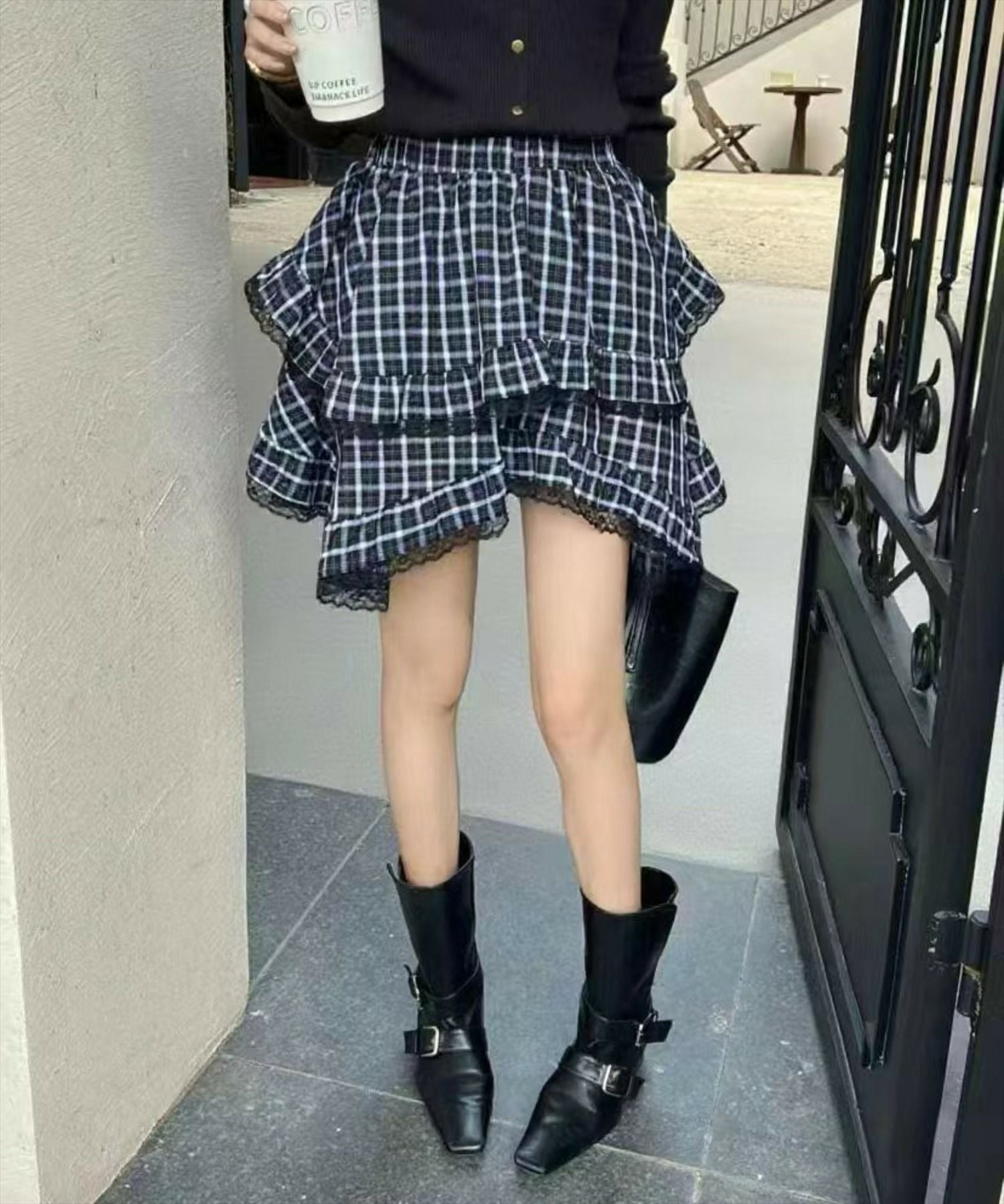 STAY MOTION≪WEB限定≫裾アシンメトリーチェック柄フリルミニスカート