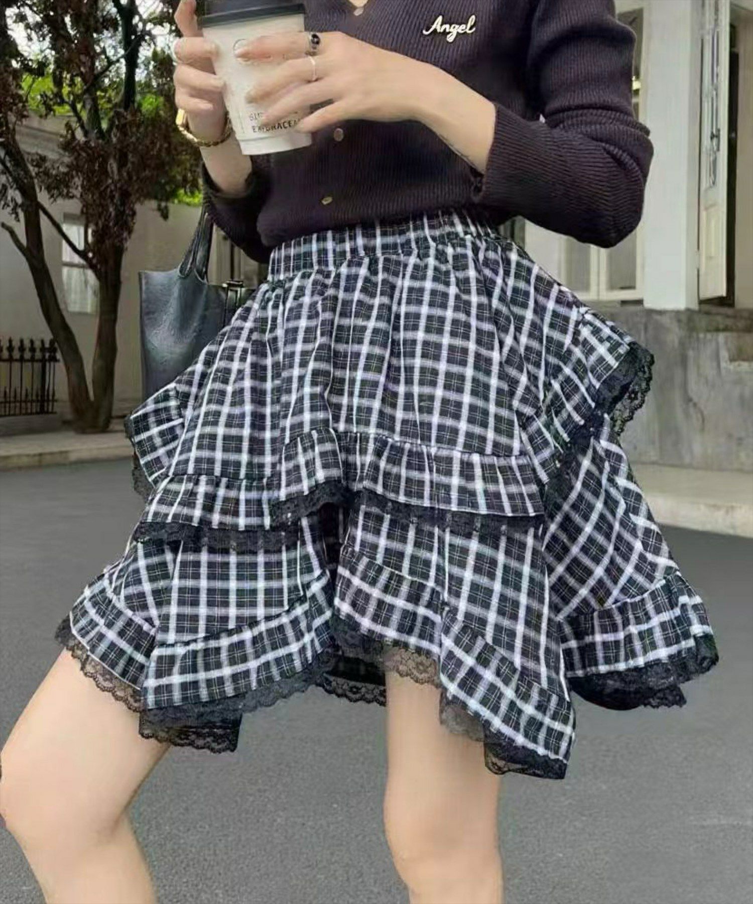 STAY MOTION≪WEB限定≫裾アシンメトリーチェック柄フリルミニスカート