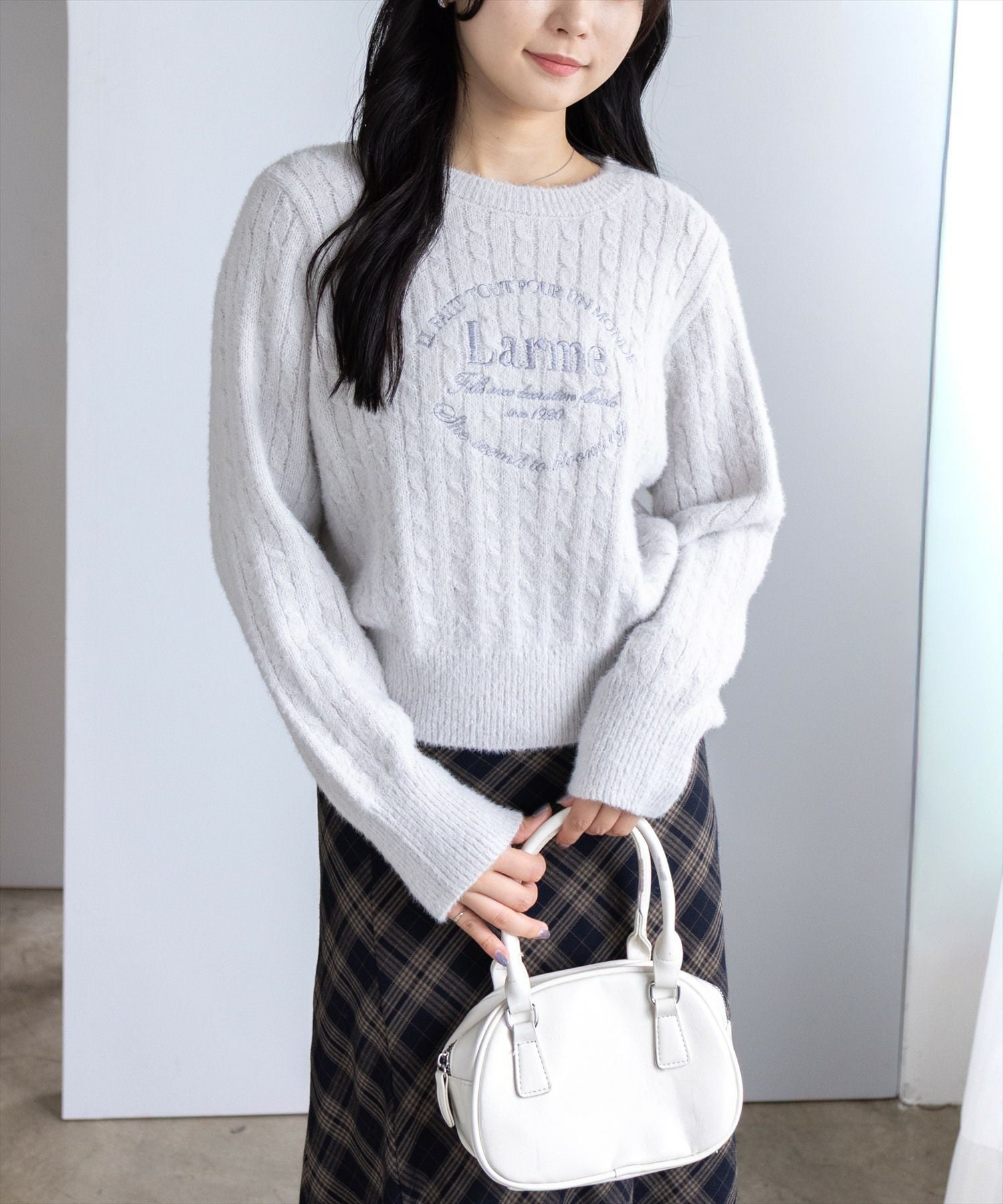 clear フロント刺繍シャギーケーブルニットトップス[CL9320