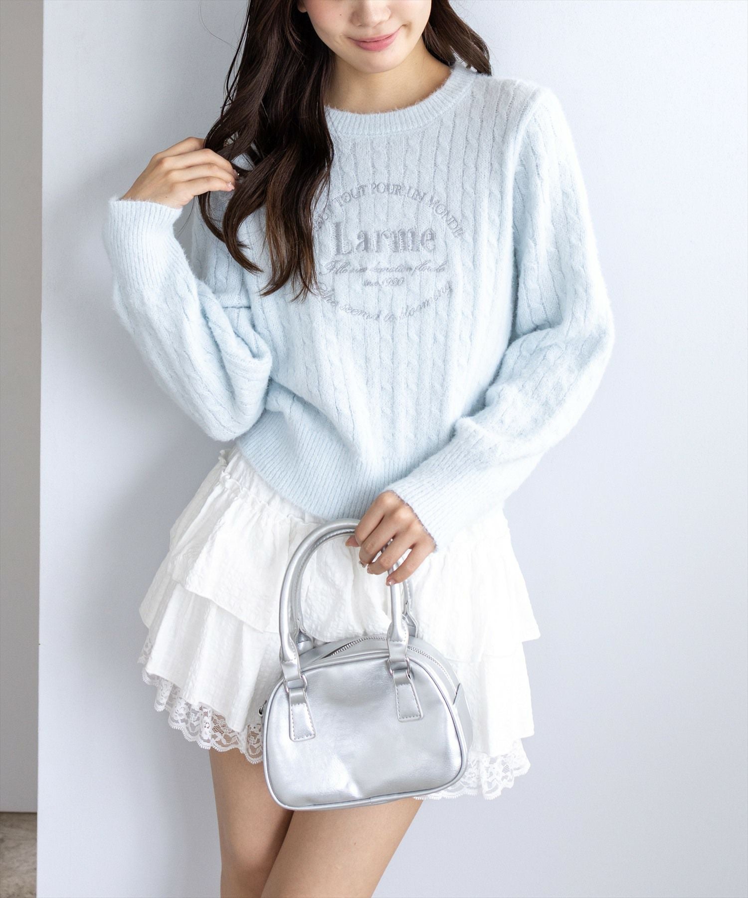 clear フロント刺繍シャギーケーブルニットトップス[CL9320