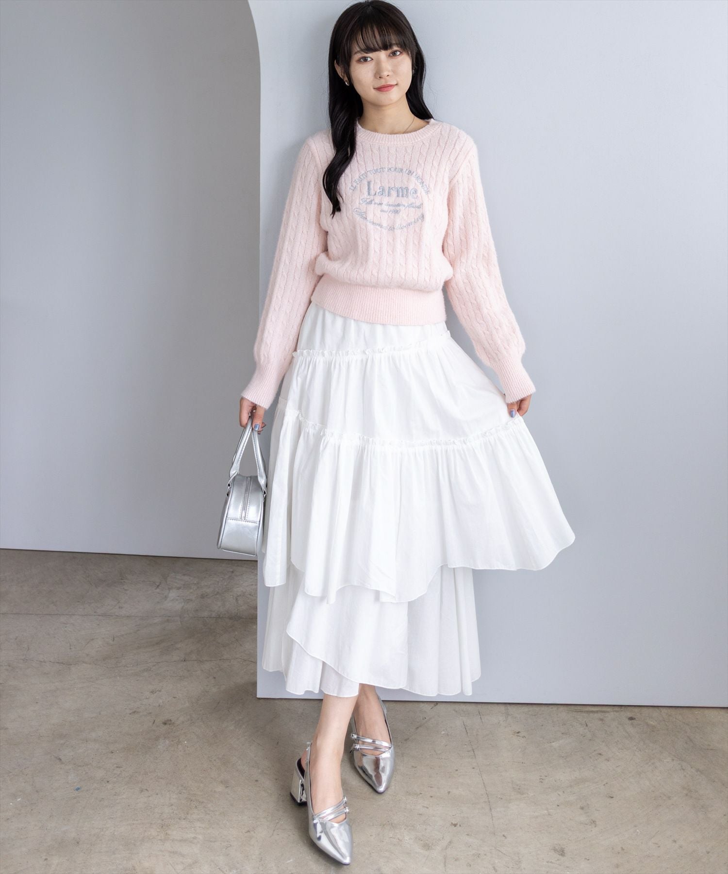 clear フロント刺繍シャギーケーブルニットトップス[CL9320