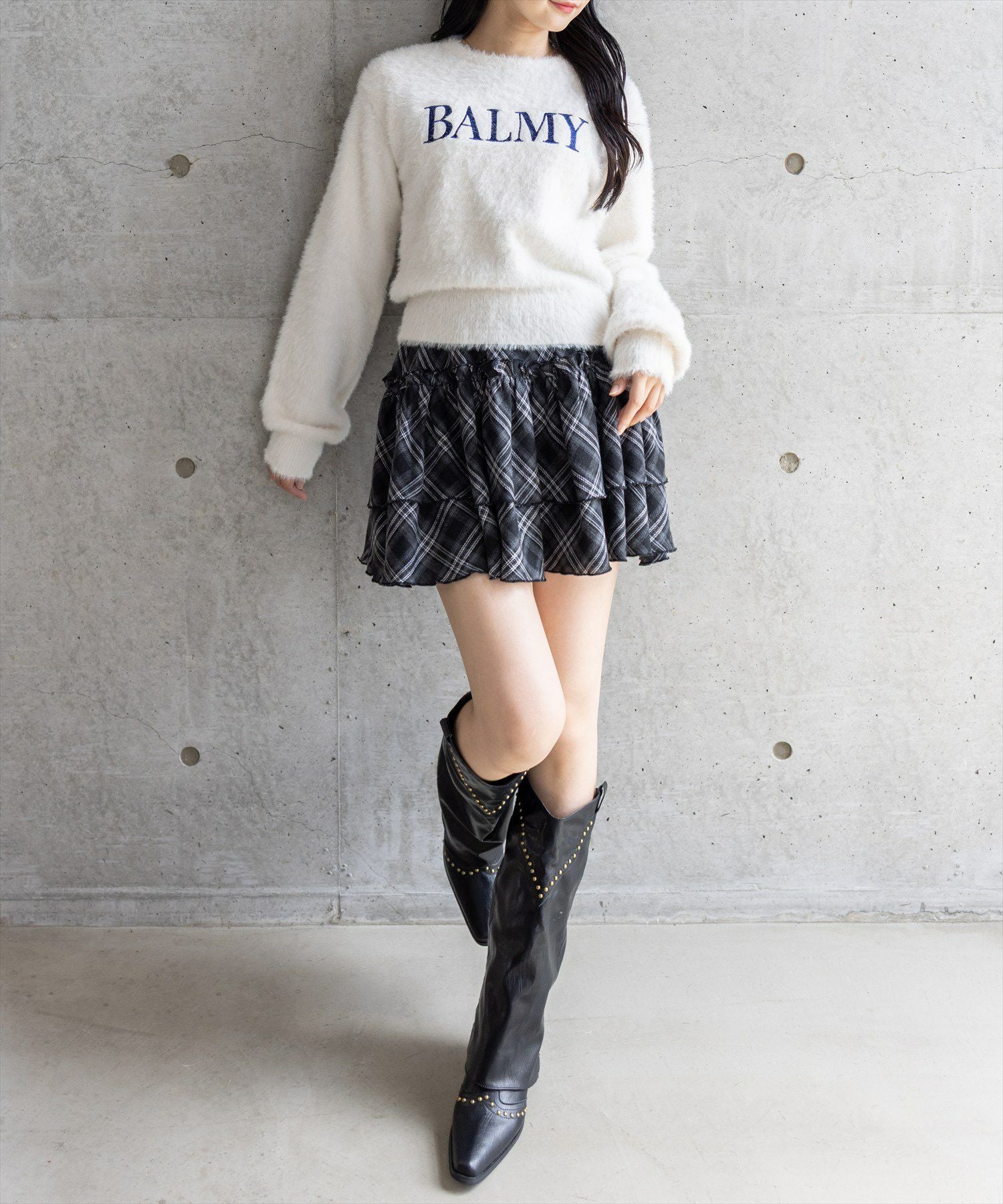 jan solvie assembly フェザーニットボリュームスカート clear ロゴ刺繍フェザーニットトップス[CL9054] | レディース