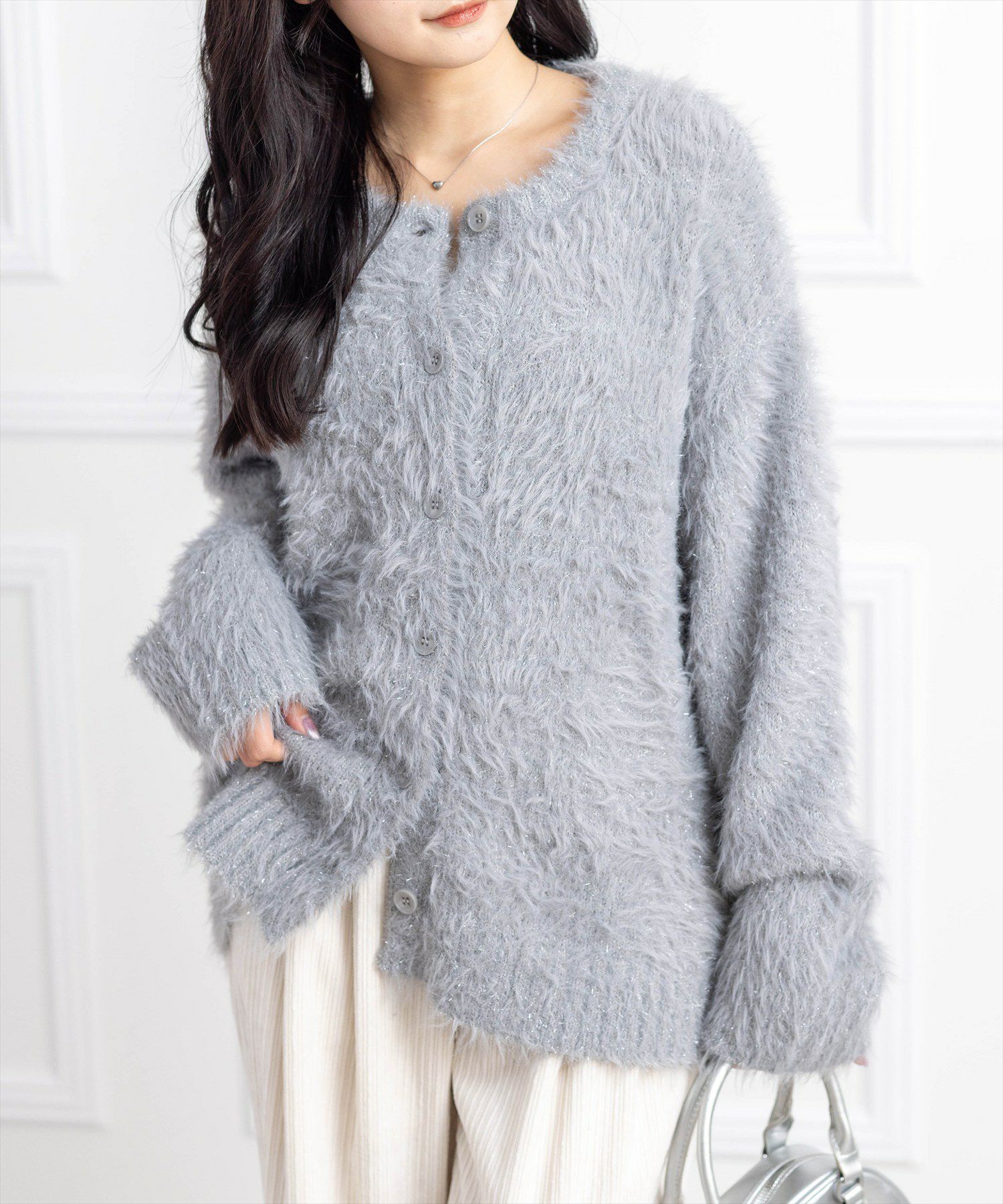 CLEAR BASIC≪再入荷≫グリッターフェザーニットロングカーディガン