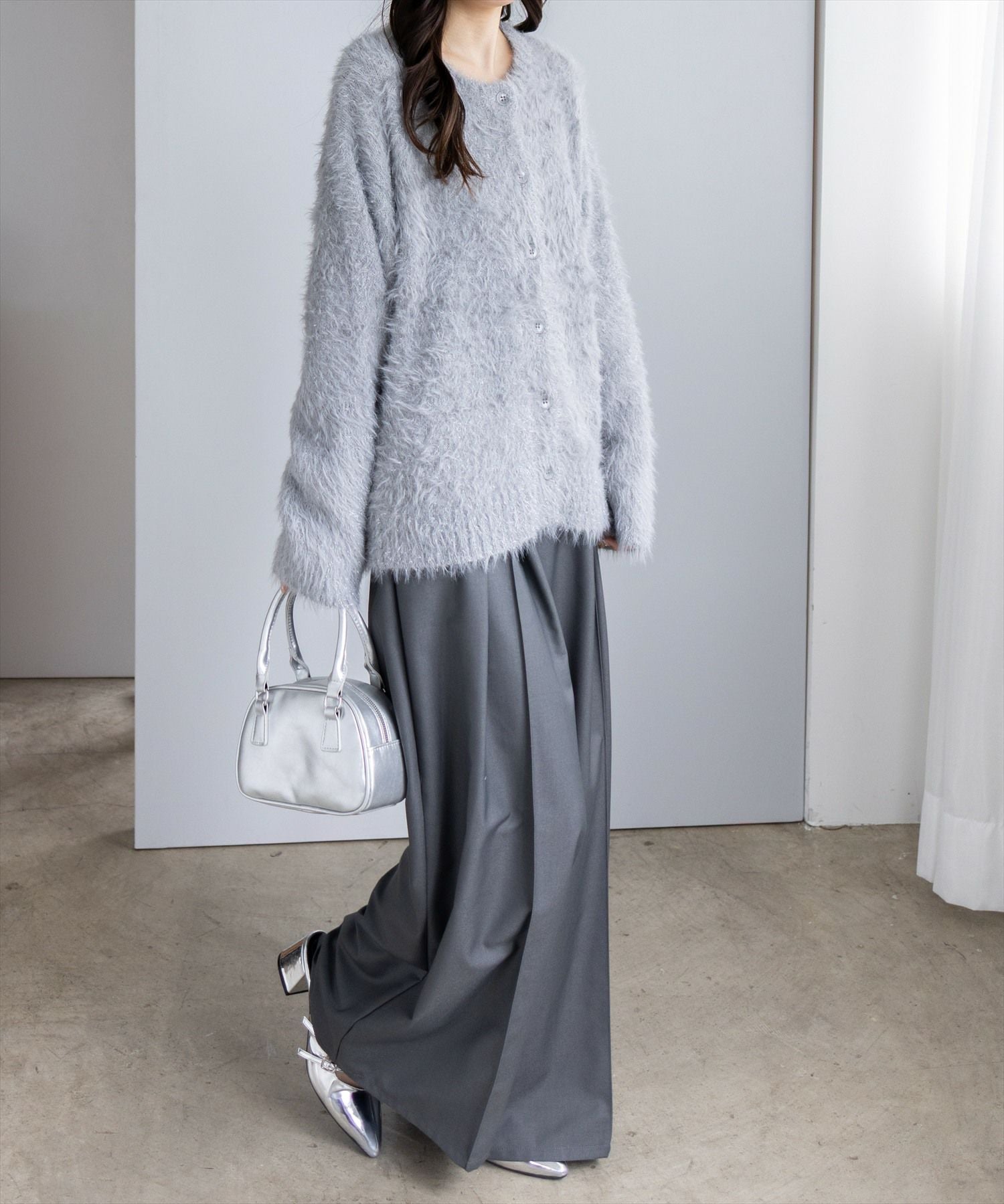CLEAR BASIC≪再入荷≫グリッターフェザーニットロングカーディガン
