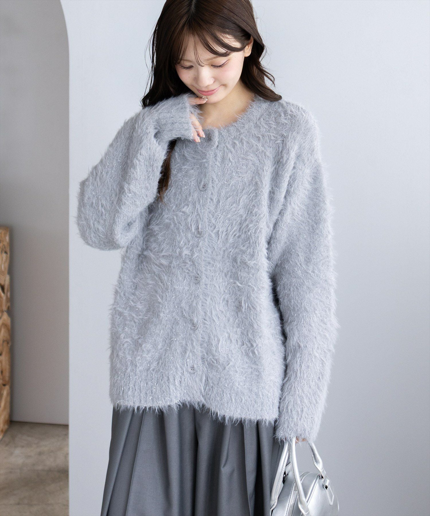 CLEAR BASIC≪再入荷≫グリッターフェザーニットロングカーディガン