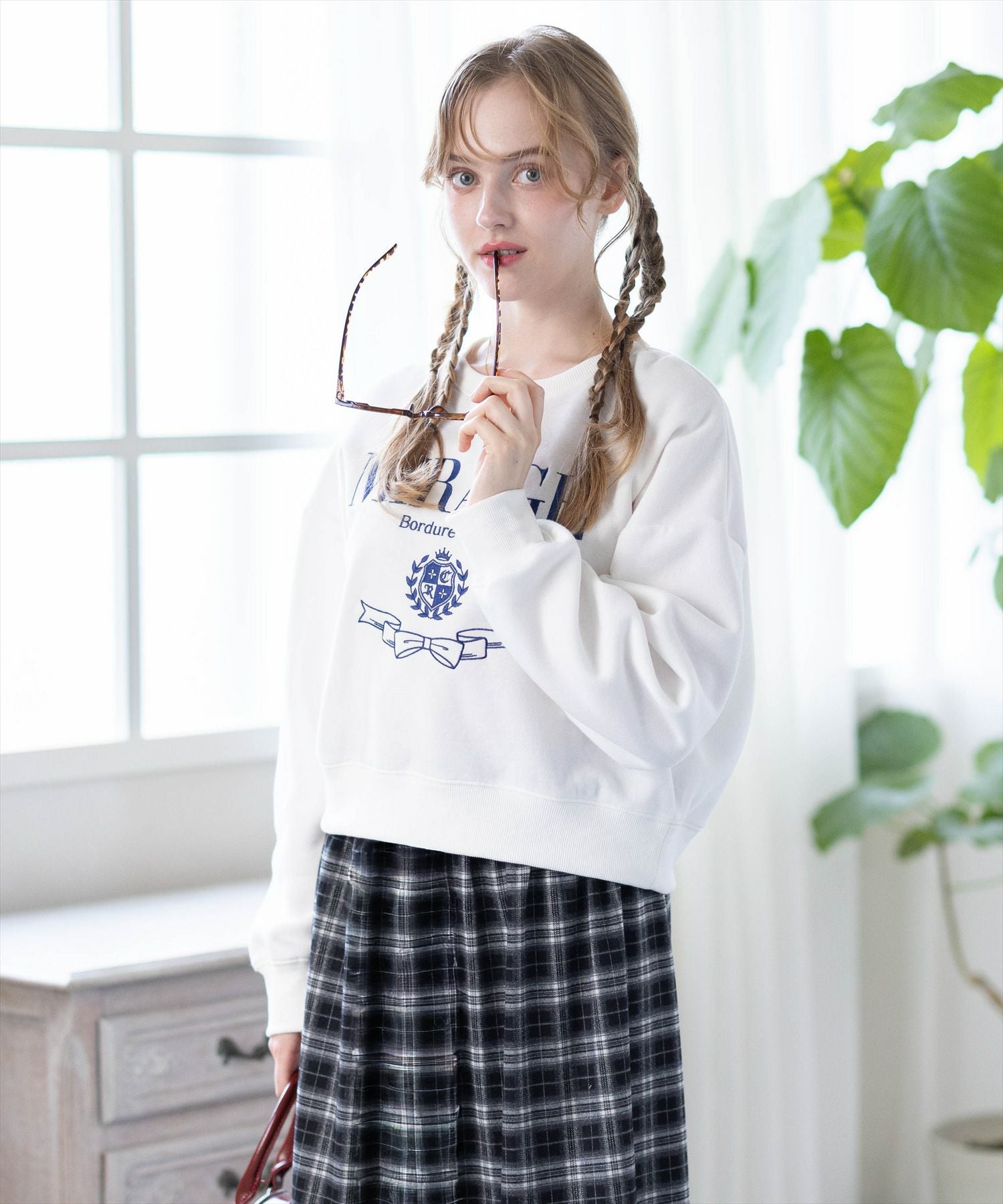 ワンポイント Lauren Ralph Polo 古着 ゴルフ　襟付　スウェット　長袖　白　刺繍入平成レトロ古着女子レディーストップス ソリッド 襟付き ハーフジップ レディースウェア