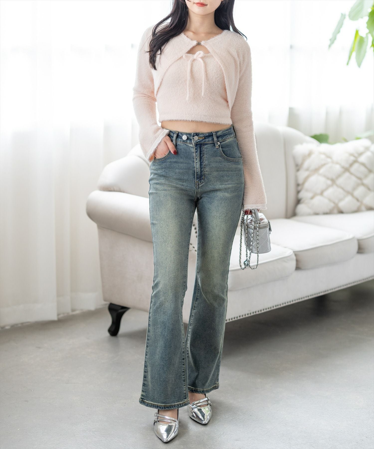 clear≪再入荷≫ショートフェザーアンサンブルニットトップス[CL9473