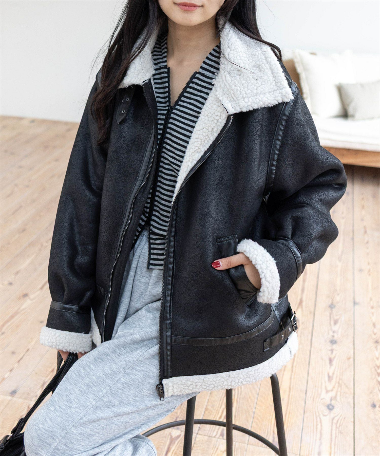 リングジャケット ナポリ ムートンベスト グレージュ サイズ2 イタリア製 RING JACKET OUTLET