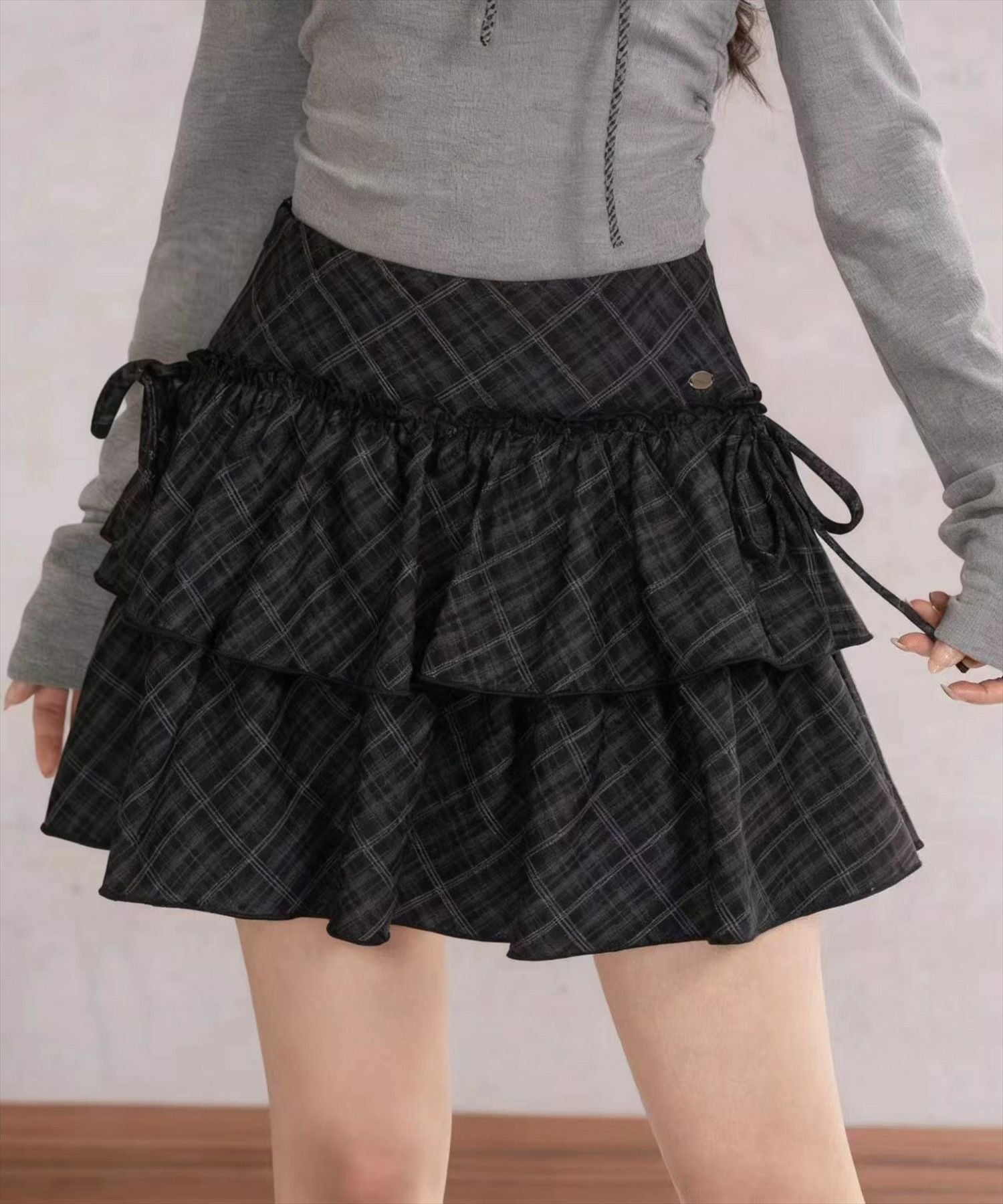 stya24　送料分 STAY MOTION≪WEB限定≫インパン付き二段フリルチェック柄ミニスカート