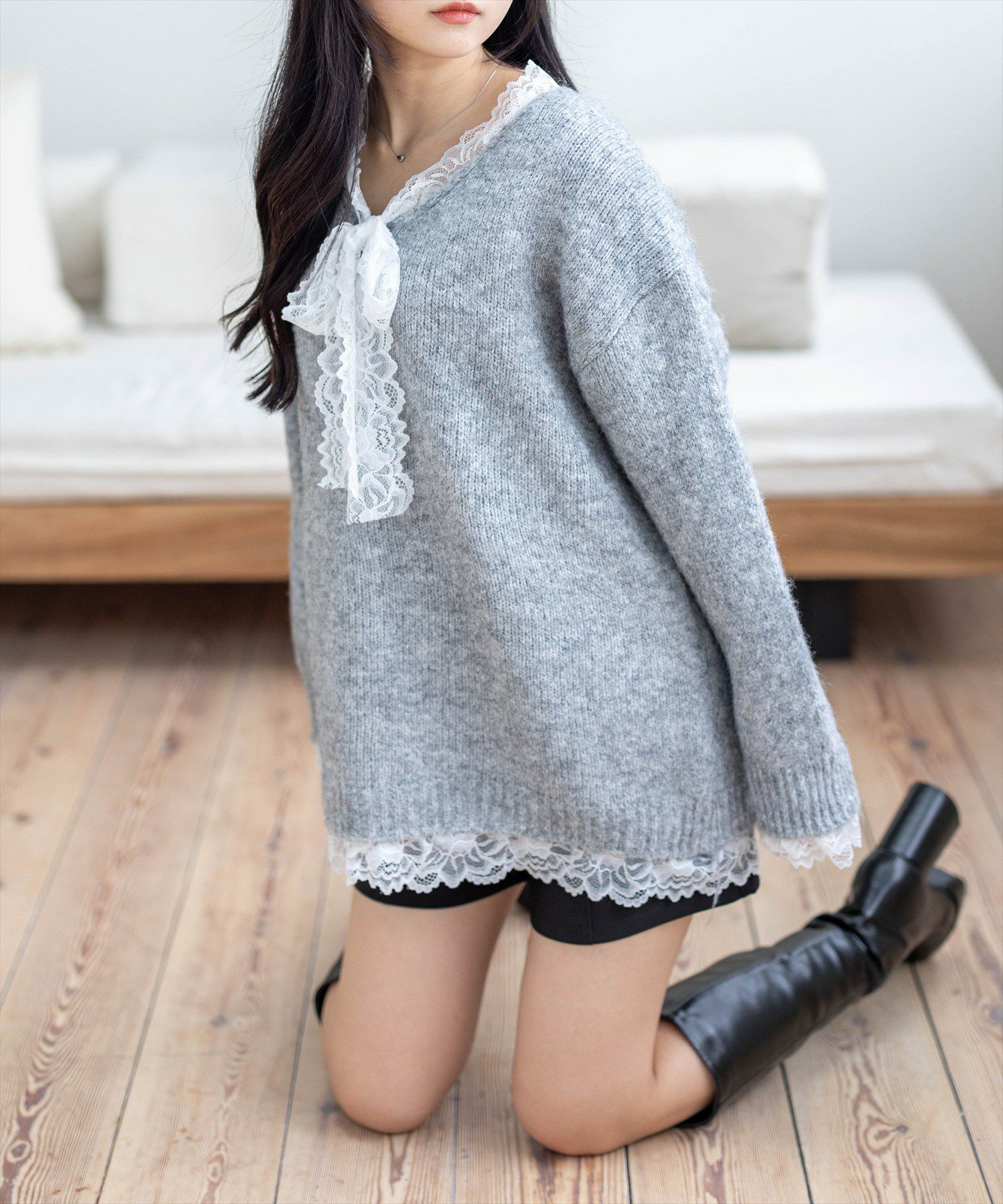 STAY MOTION≪WEB限定≫レースリボンオーバーサイズニットトップス