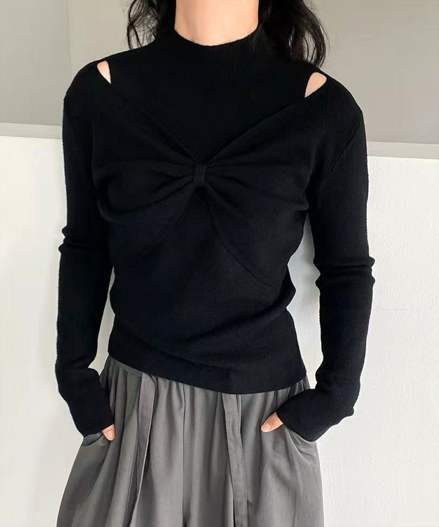 STAY MOTION≪WEB限定≫フロントリボンハイネックニットトップス