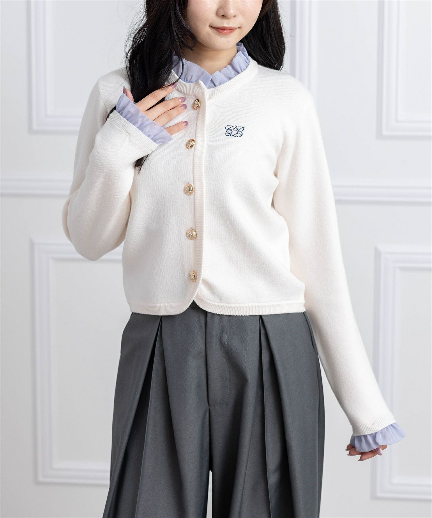 CLEAR BASIC 刺繍入りフリルニットカーディガン[CL9489] | レディース