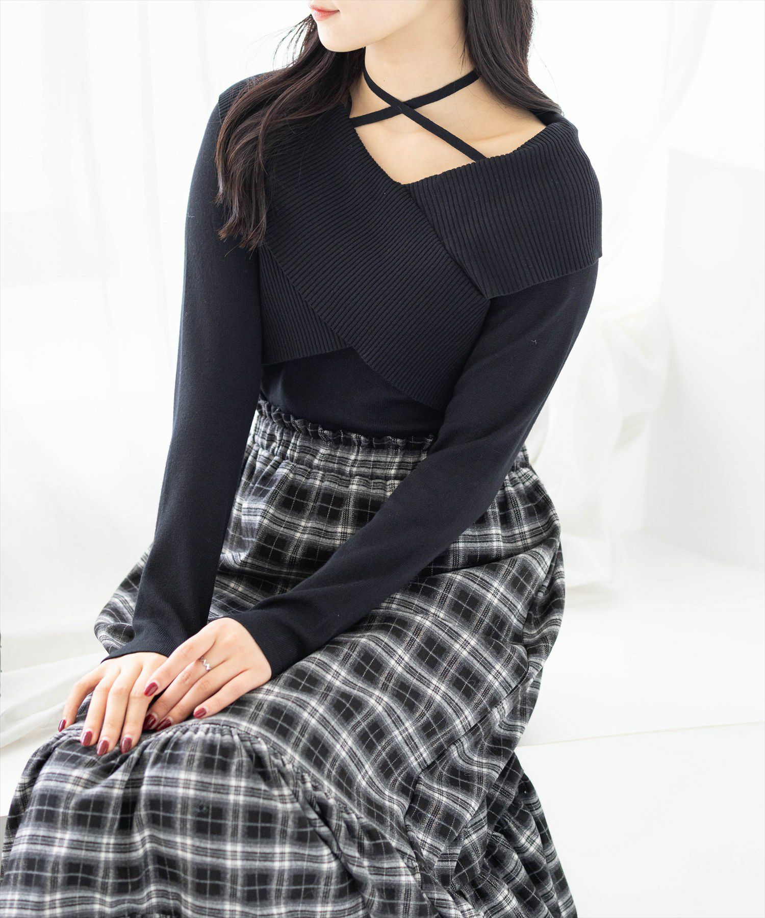 clear 2wayフロントクロスリブニットトップス[CL9569] | レディース