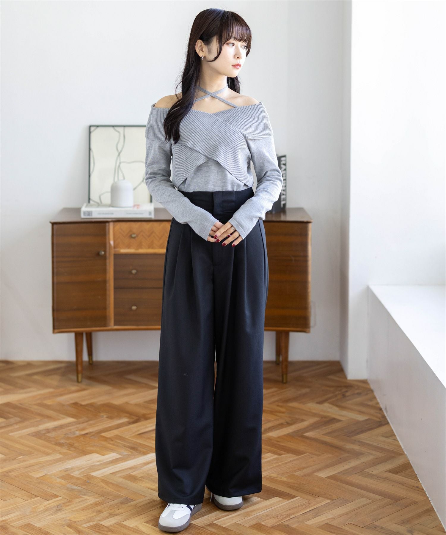 clear 2wayフロントクロスリブニットトップス[CL9569] | レディース