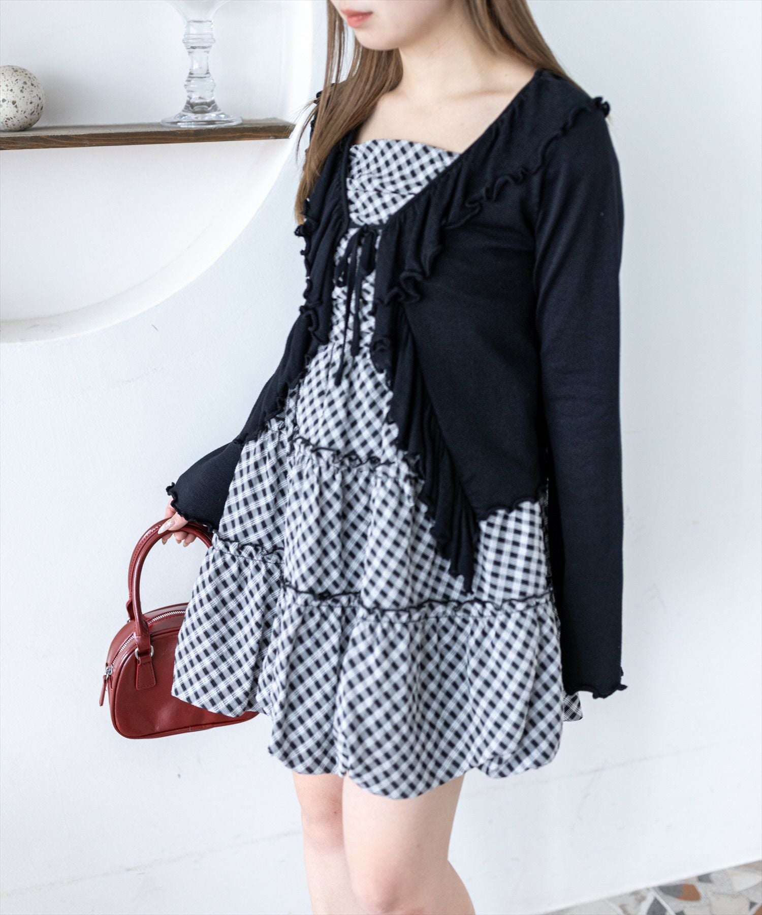 clear≪新作≫チェック柄ドロストリボンミニワンピース[CL9622