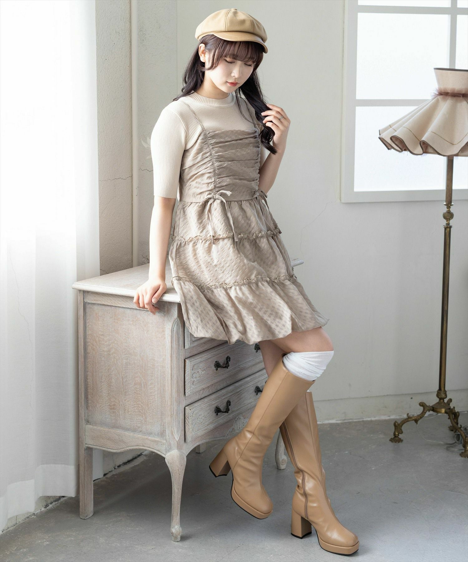 clear≪再入荷≫チェック柄ドロストリボンミニワンピース[CL9622