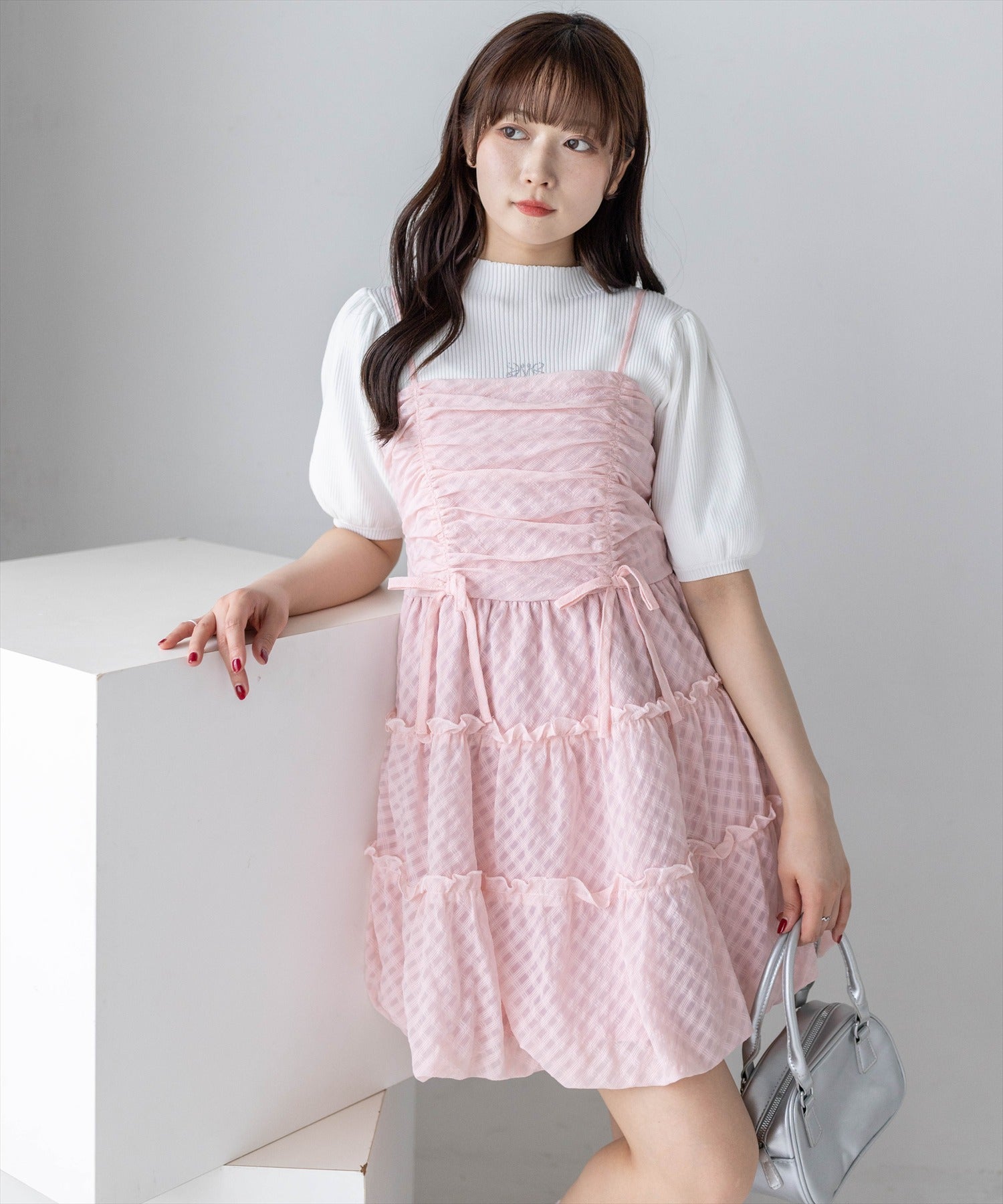 clear≪再入荷≫チェック柄ドロストリボンミニワンピース[CL9622