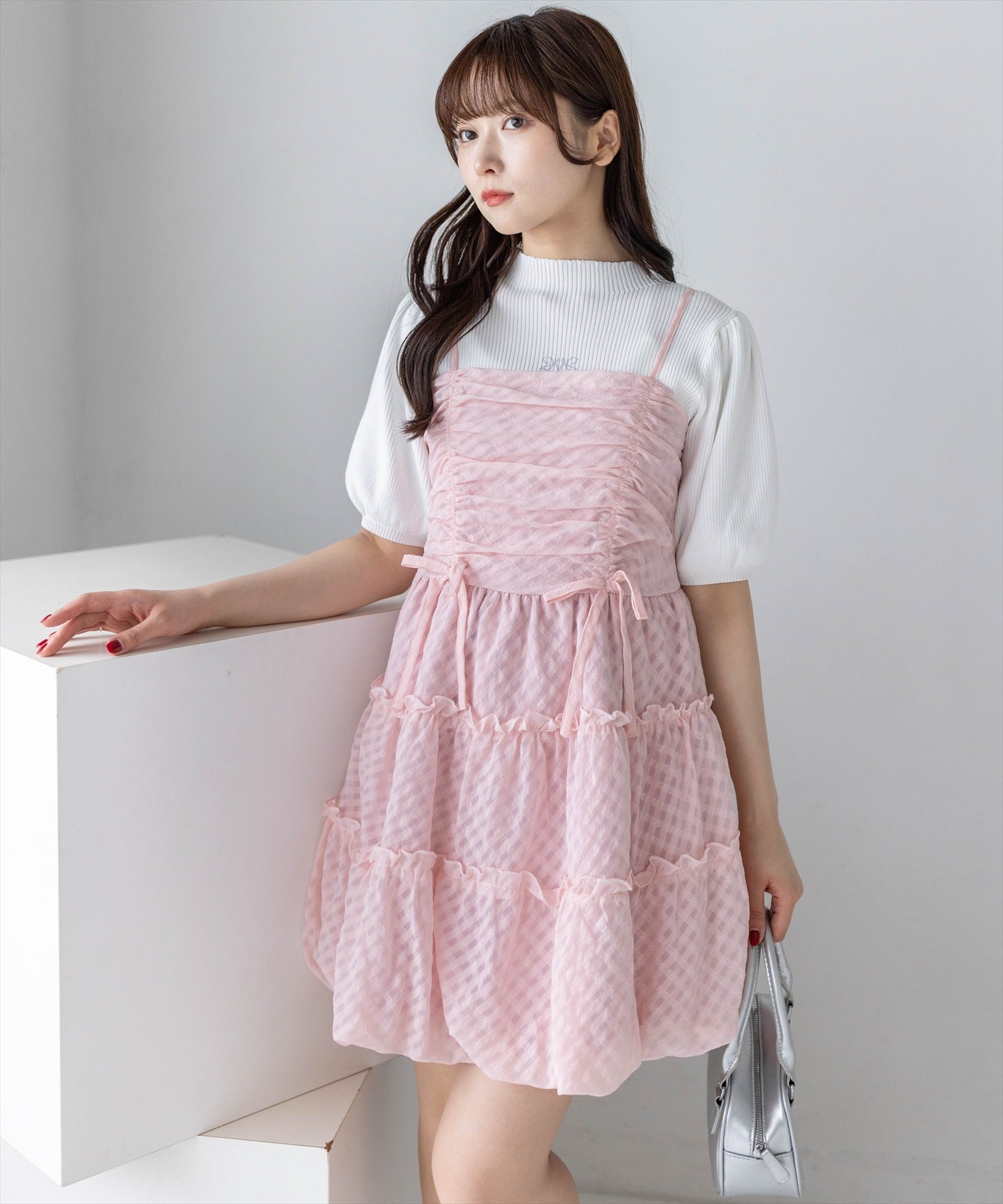 clear≪再入荷≫チェック柄ドロストリボンミニワンピース[CL9622