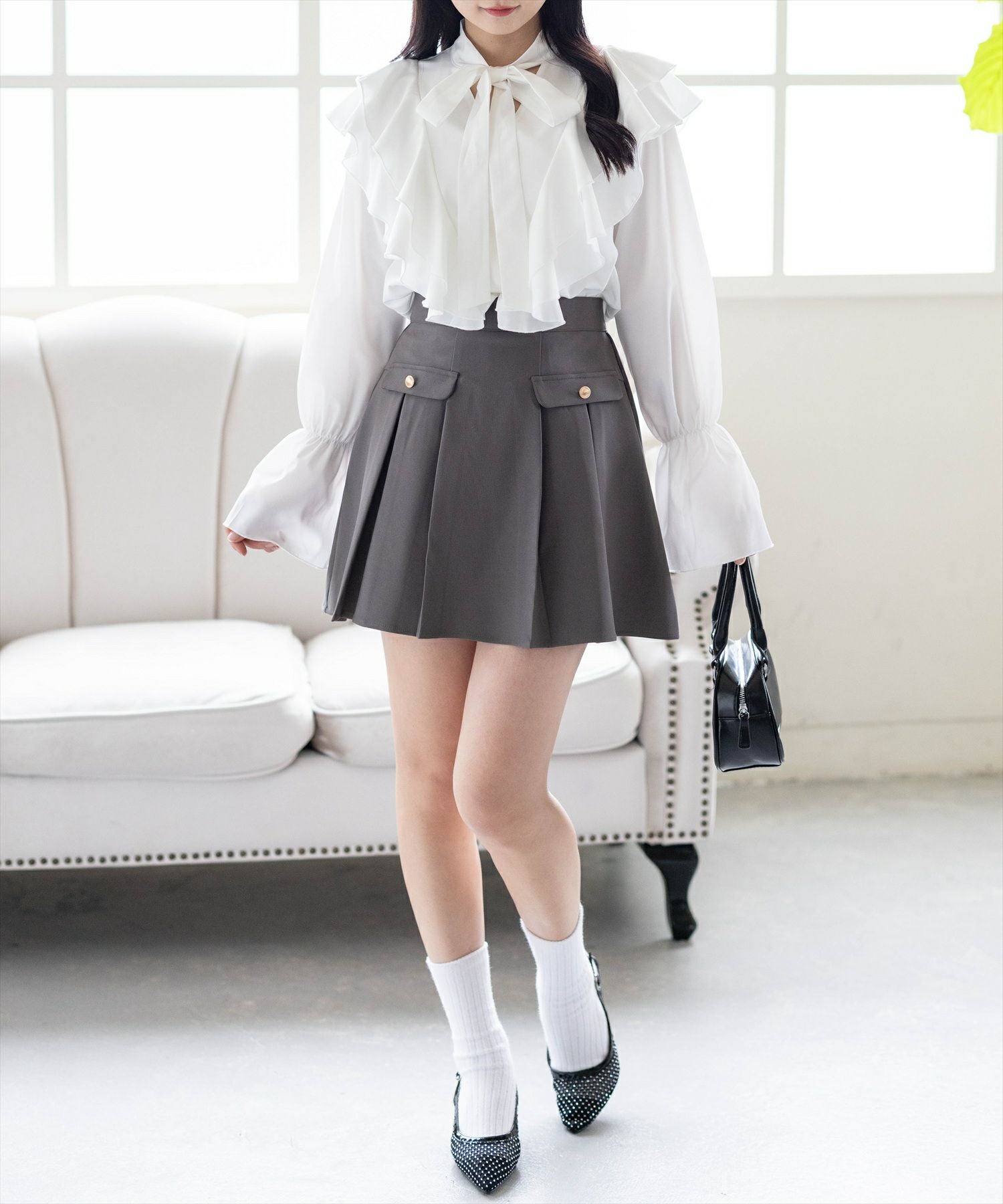 clear≪再入荷≫ゴールドボタンプリーツミニスカート[CL9593