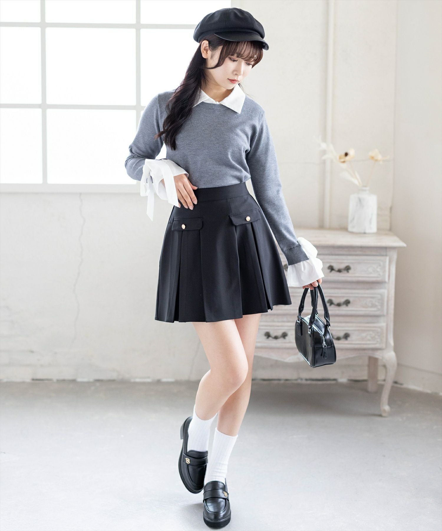 clear≪再入荷≫ゴールドボタンプリーツミニスカート[CL9593