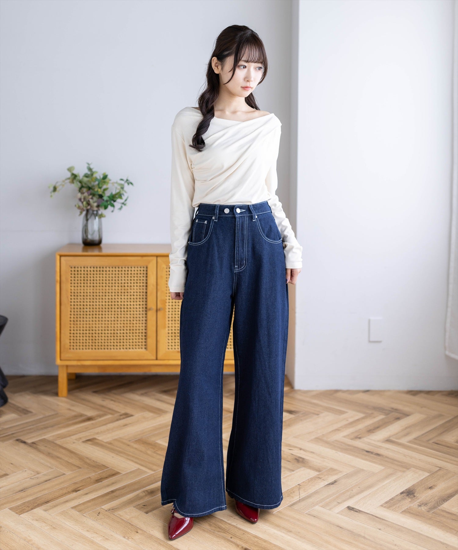 162cm/アイボリー着用