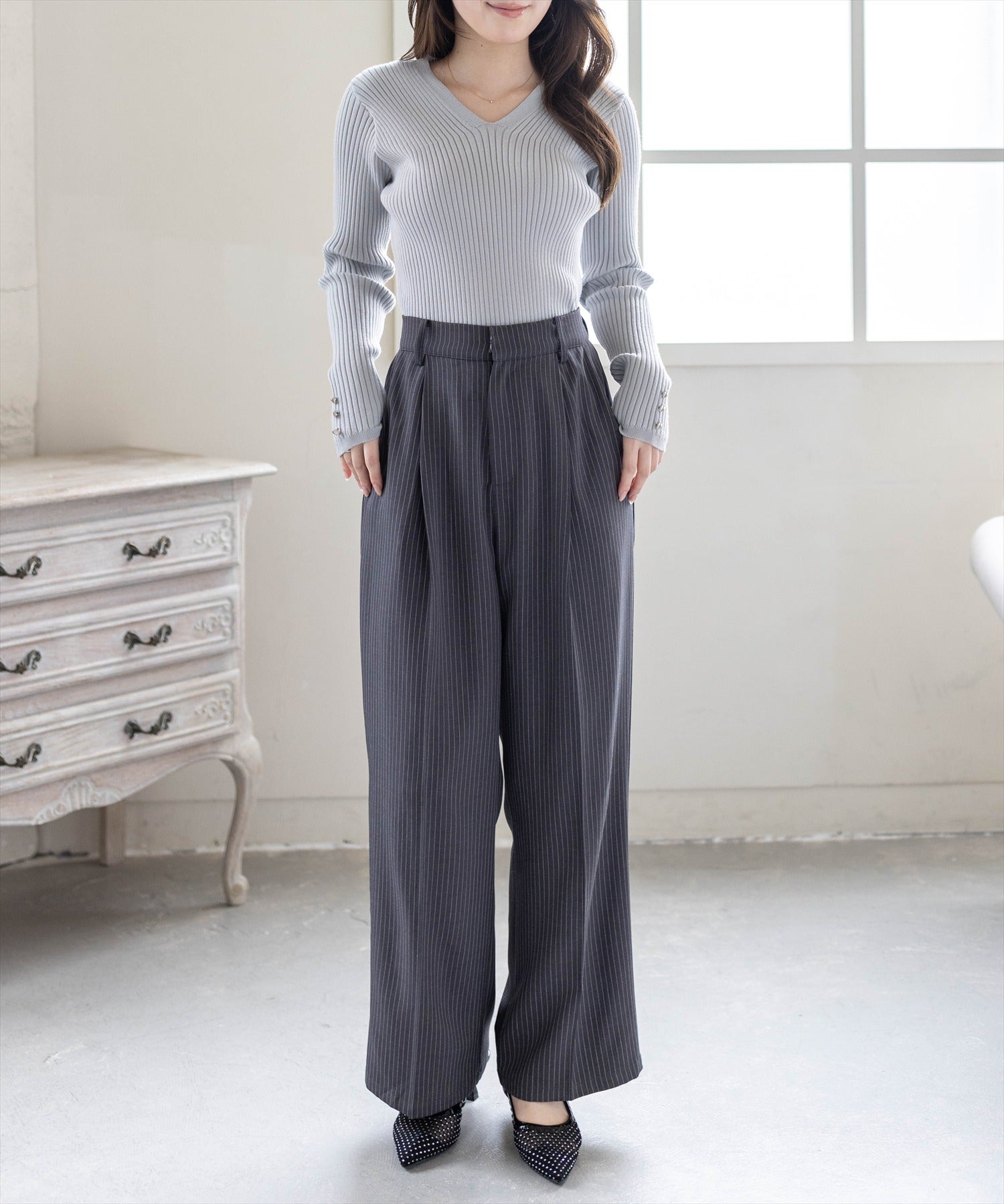 CLEAR BASIC≪再入荷≫ストライプワイドパンツ(セット可)[CL9641