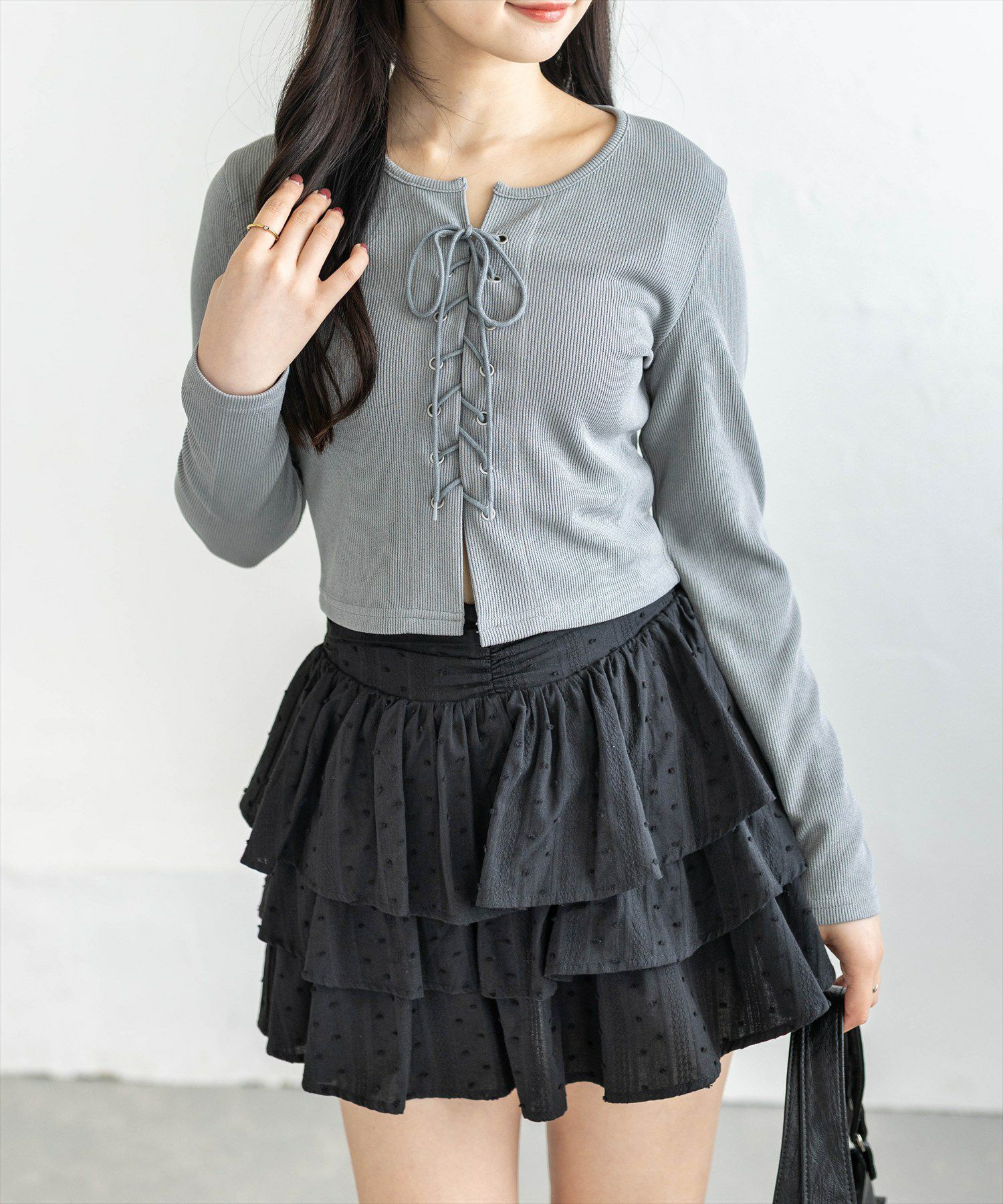 clear ウエストギャザー3段ティアードミニスカート[CL9596